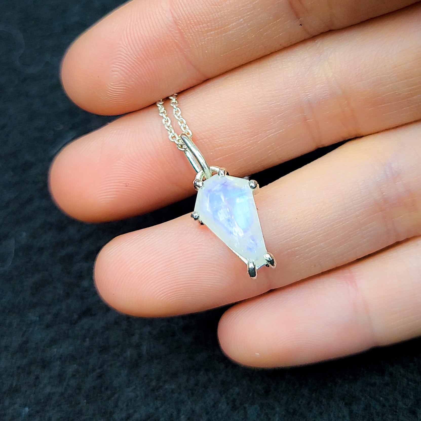 Rainbow Moonstone Coffin Necklace Pendant (8x13) - Inchoo Bijoux