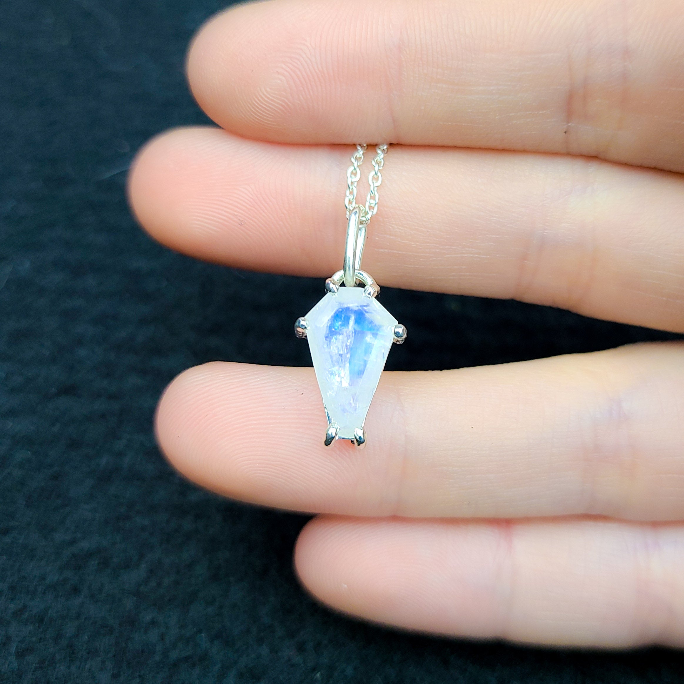 Rainbow Moonstone Coffin Necklace Pendant (8x13) - Inchoo Bijoux