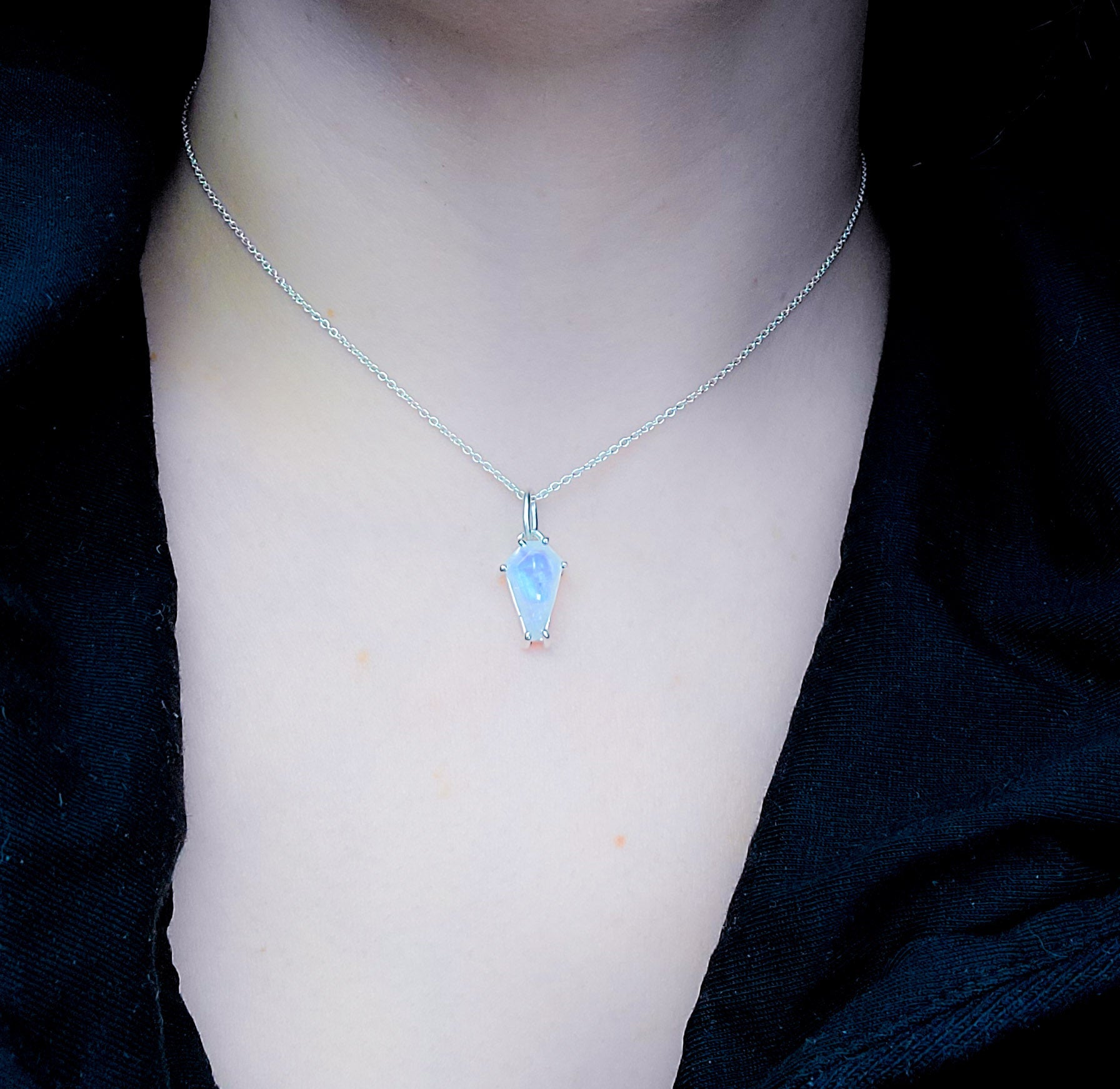 Rainbow Moonstone Coffin Necklace Pendant (8x13) - Inchoo Bijoux