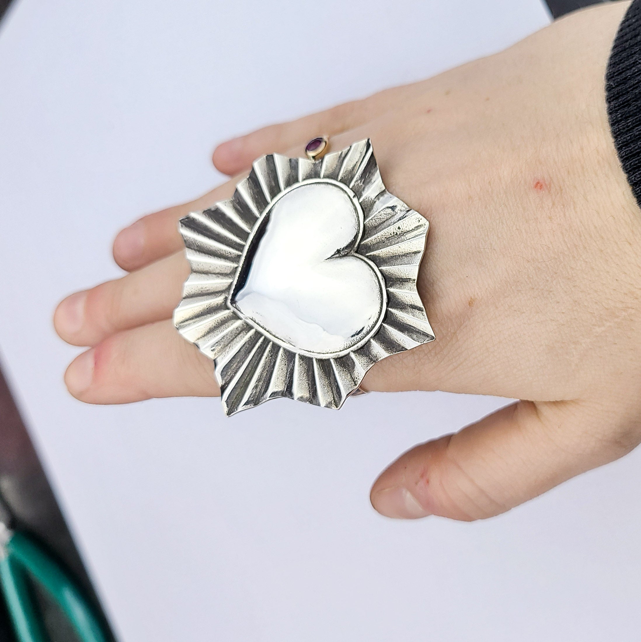 Big 2 Finger Sacred Heart Ring