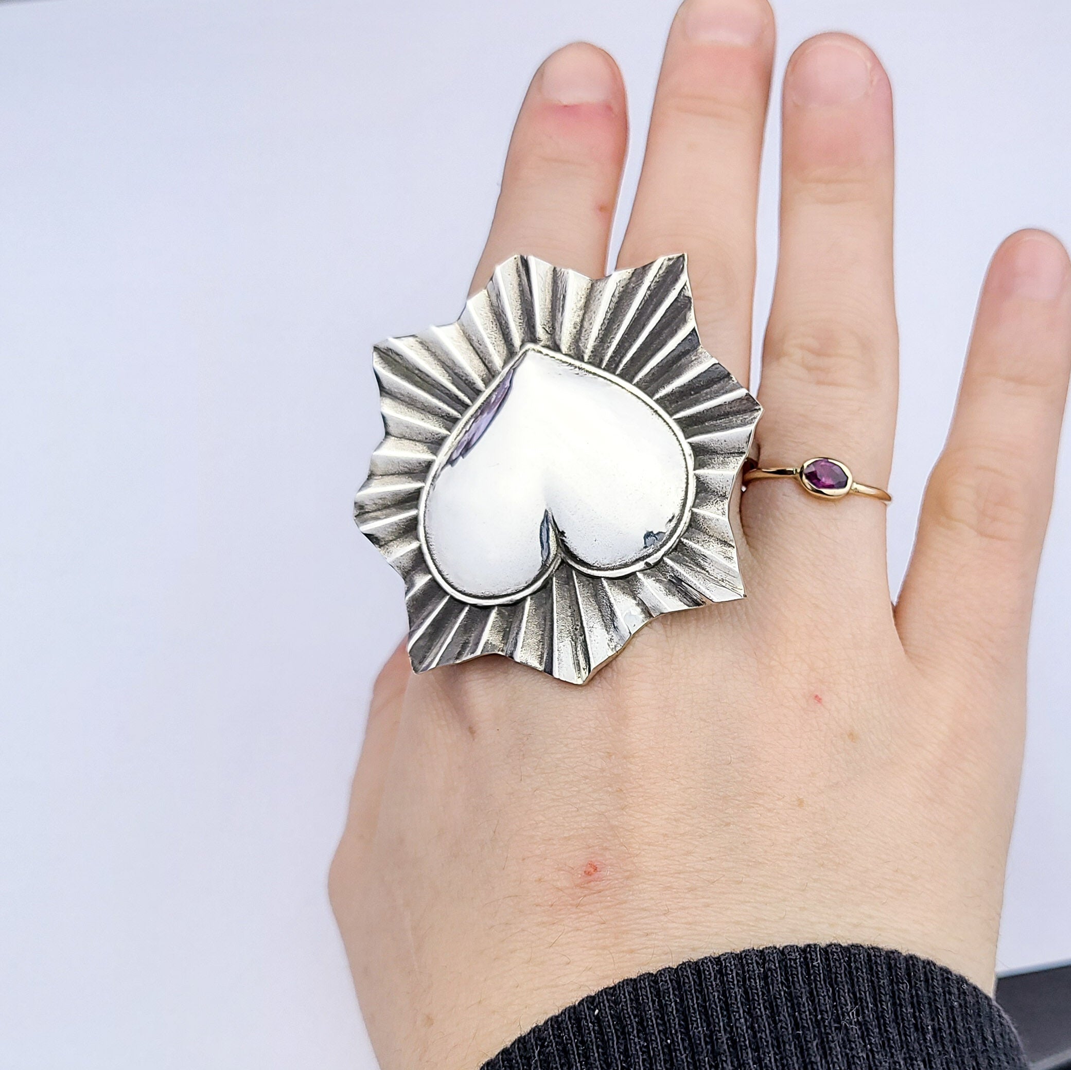 Big 2 Finger Sacred Heart Ring