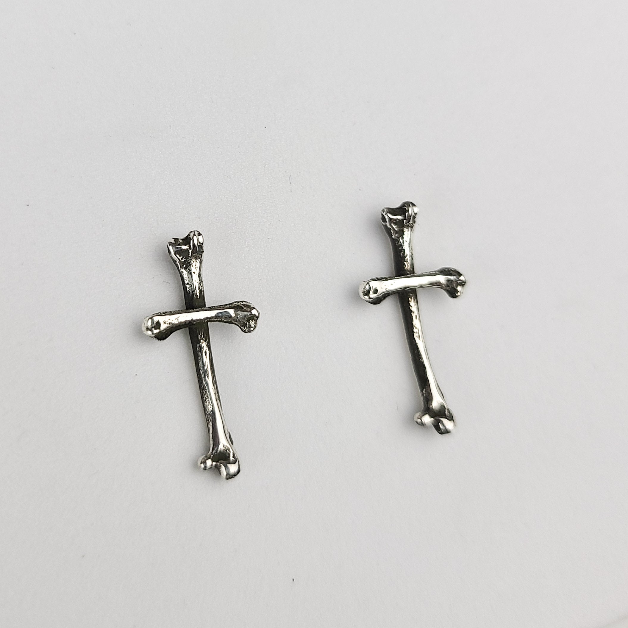 Small Bone Stud Earrings, Tiny Cross Earrings