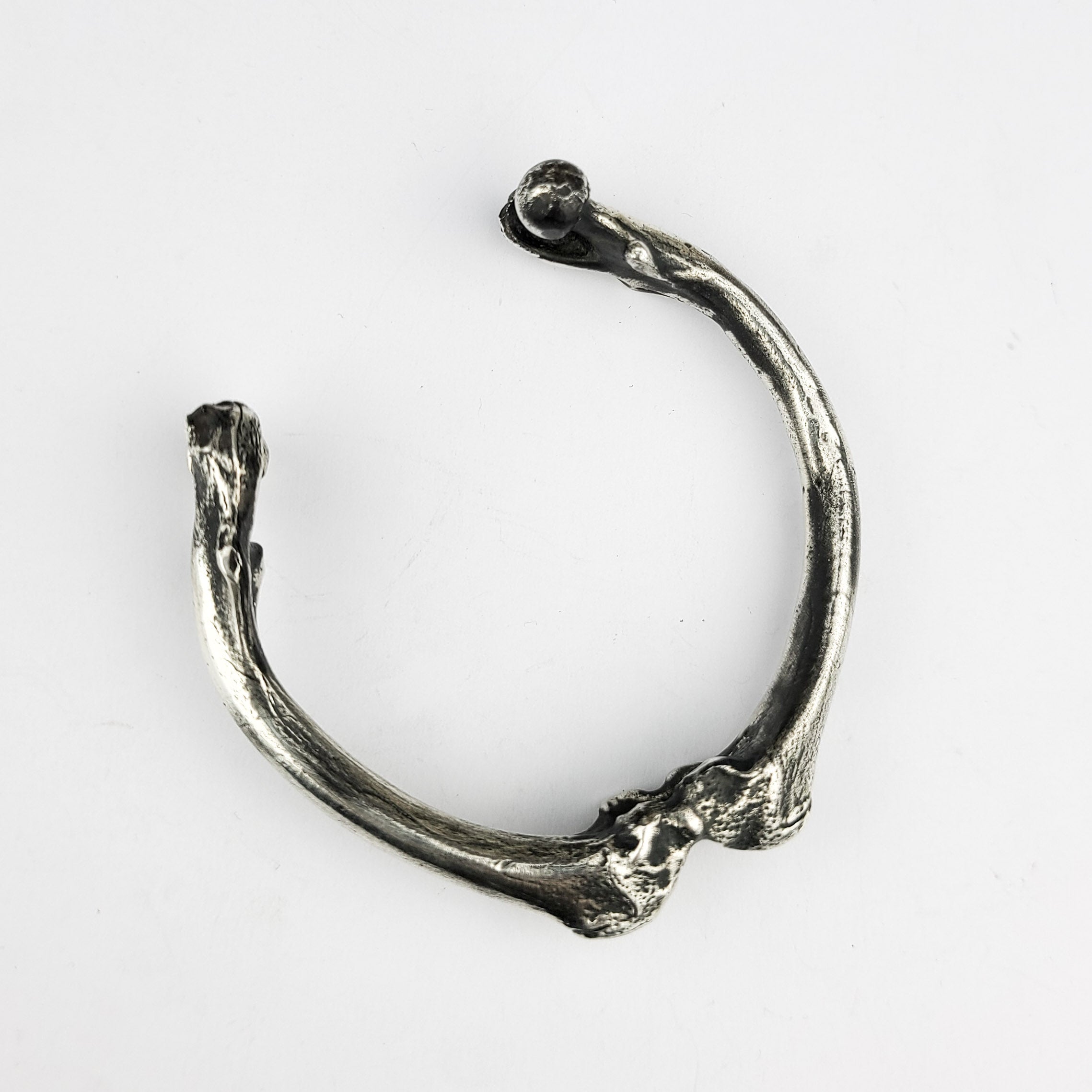 Heavy Sterling Silver Bone Bangle Bracelet, Massive Mens Cuff