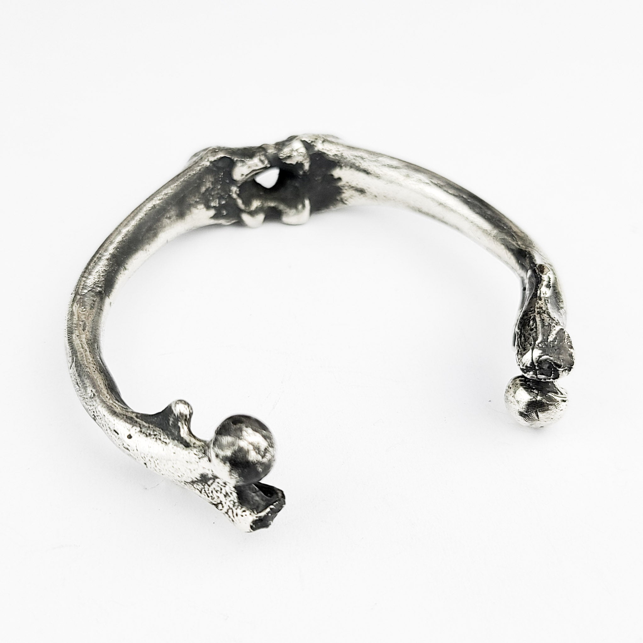 Heavy Sterling Silver Bone Bangle Bracelet, Massive Mens Cuff