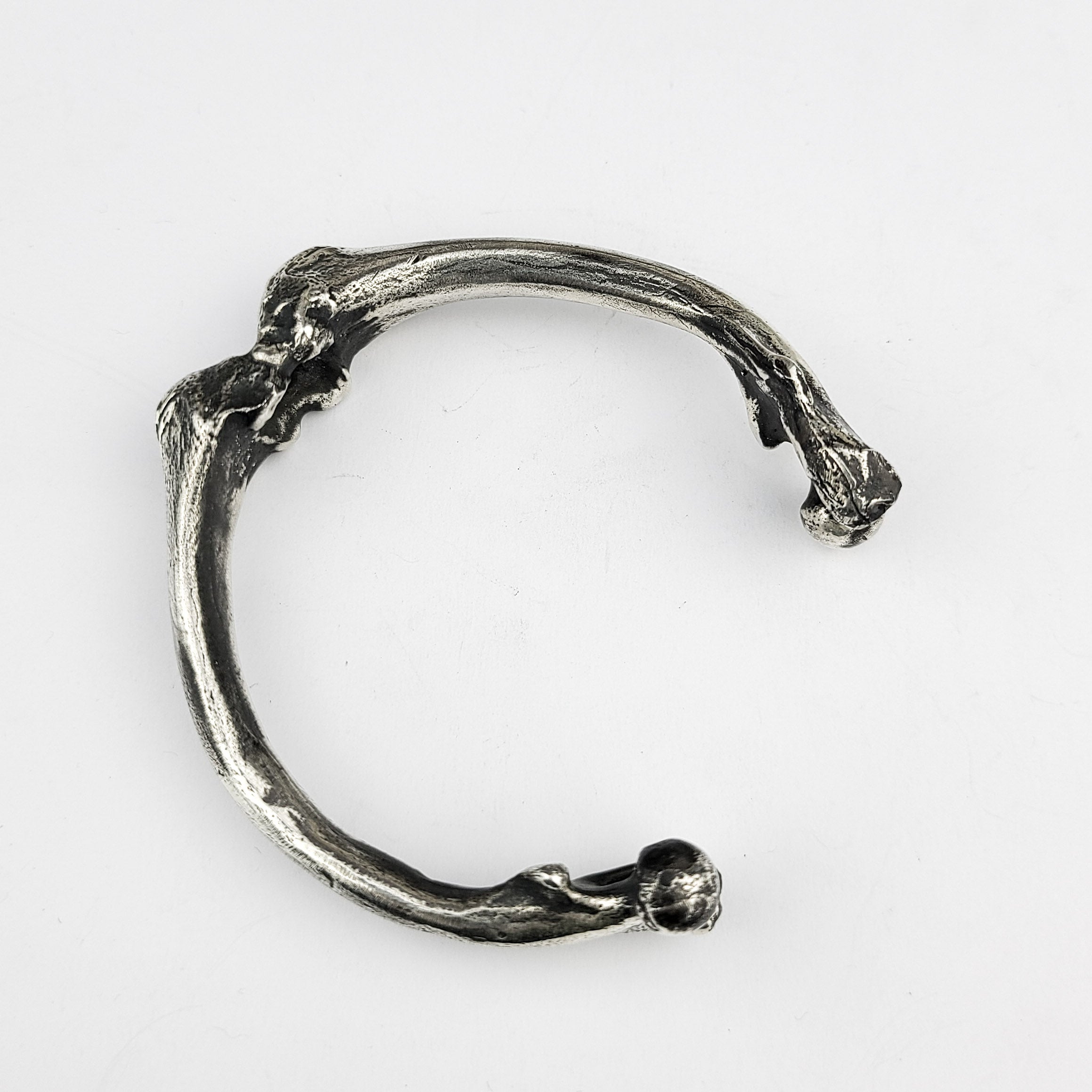Heavy Sterling Silver Bone Bangle Bracelet, Massive Mens Cuff