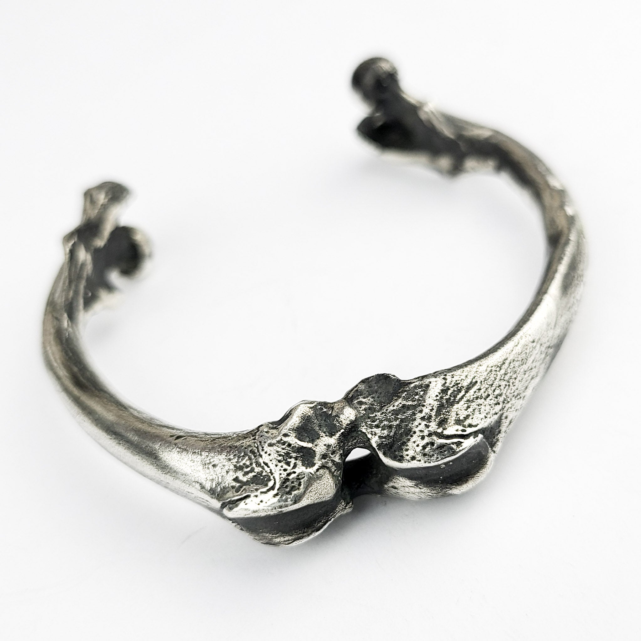 Heavy Sterling Silver Bone Bangle Bracelet, Massive Mens Cuff