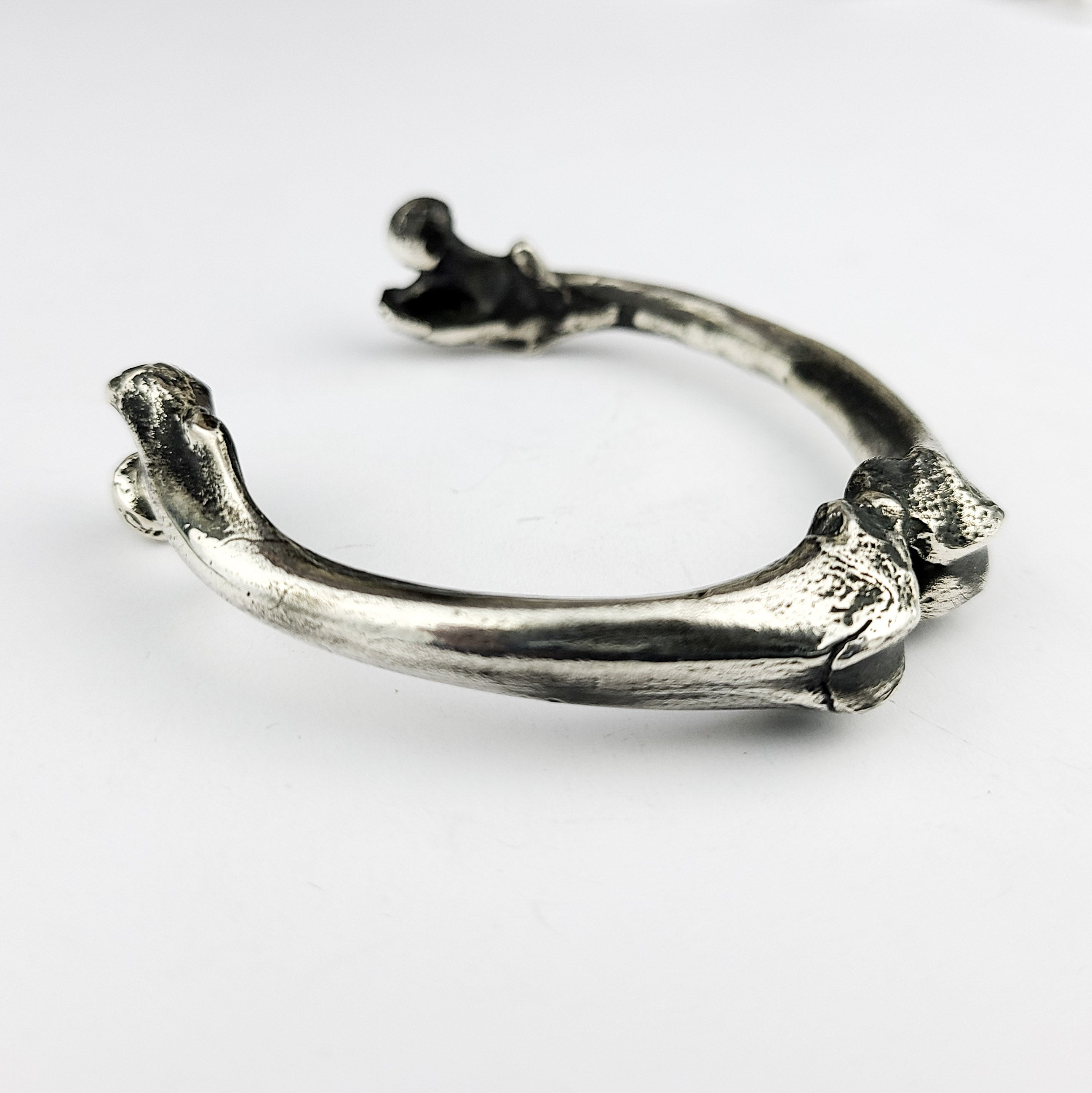 Heavy Sterling Silver Bone Bangle Bracelet, Massive Mens Cuff