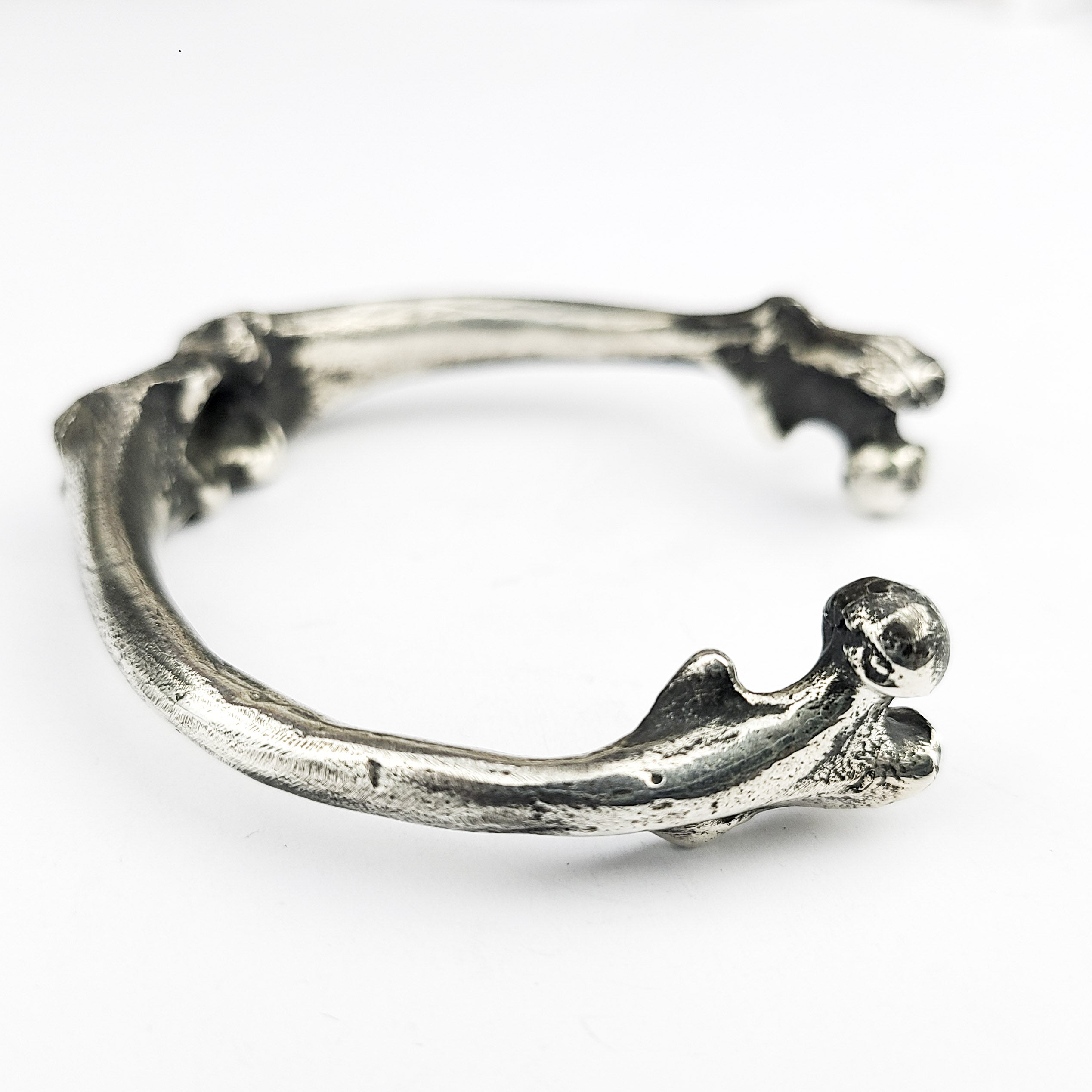 Heavy Sterling Silver Bone Bangle Bracelet, Massive Mens Cuff