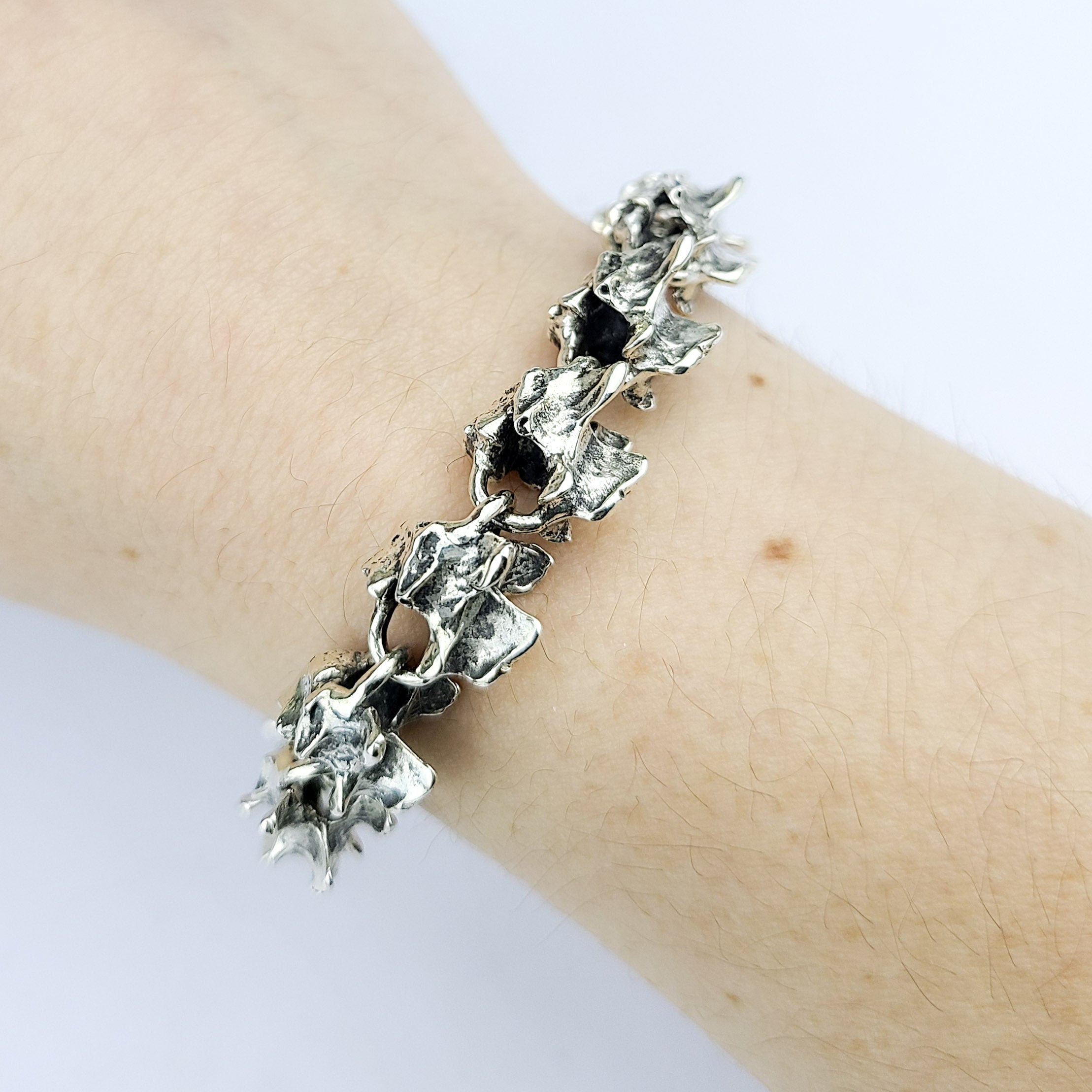 Chunky Spine Bracelet, Heavy Silver Mens Bracelet Vertebrae