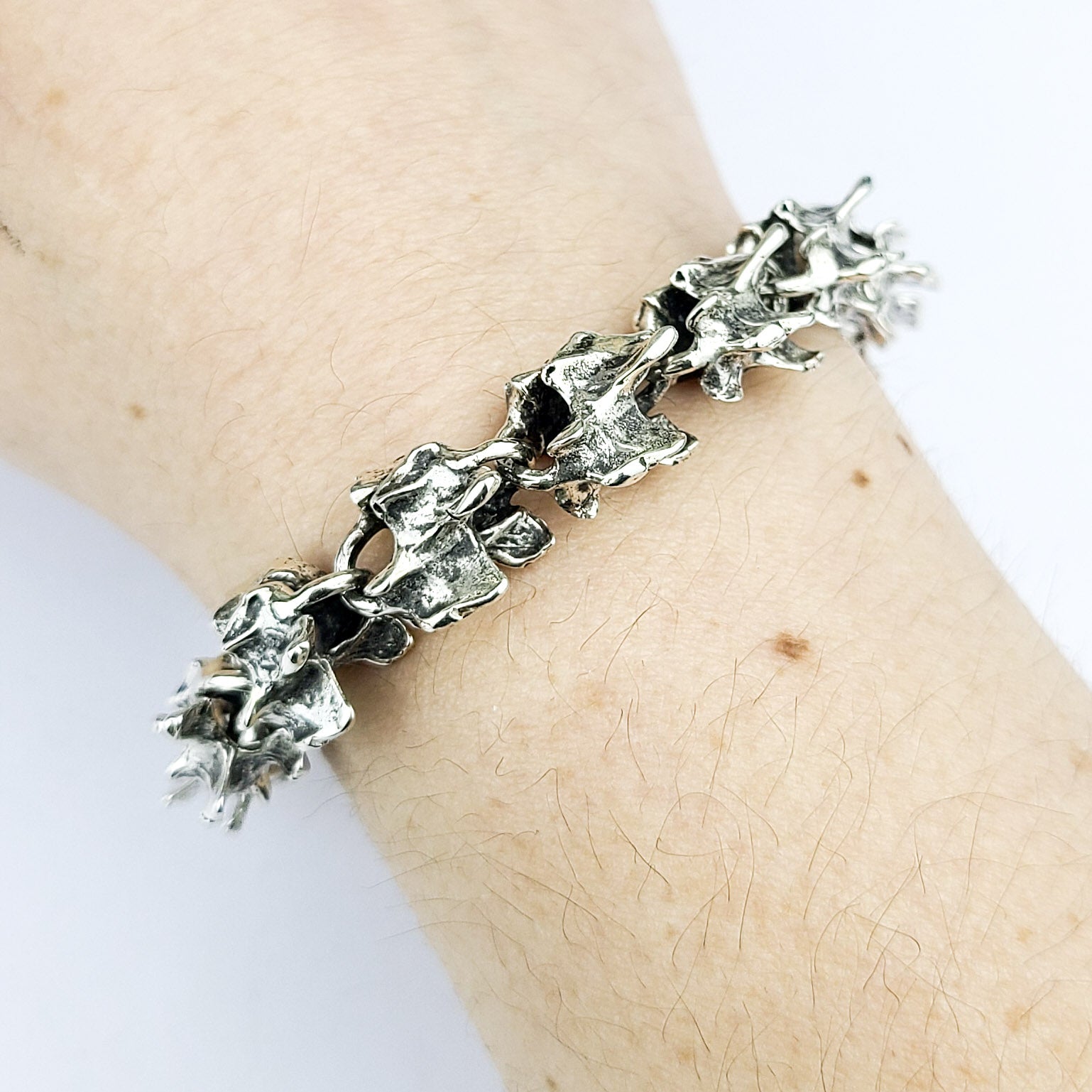 Chunky Spine Bracelet, Heavy Silver Mens Bracelet Vertebrae