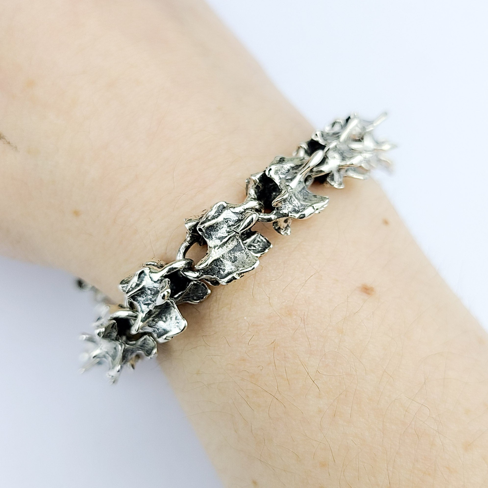 Chunky Spine Bracelet, Heavy Silver Mens Bracelet Vertebrae