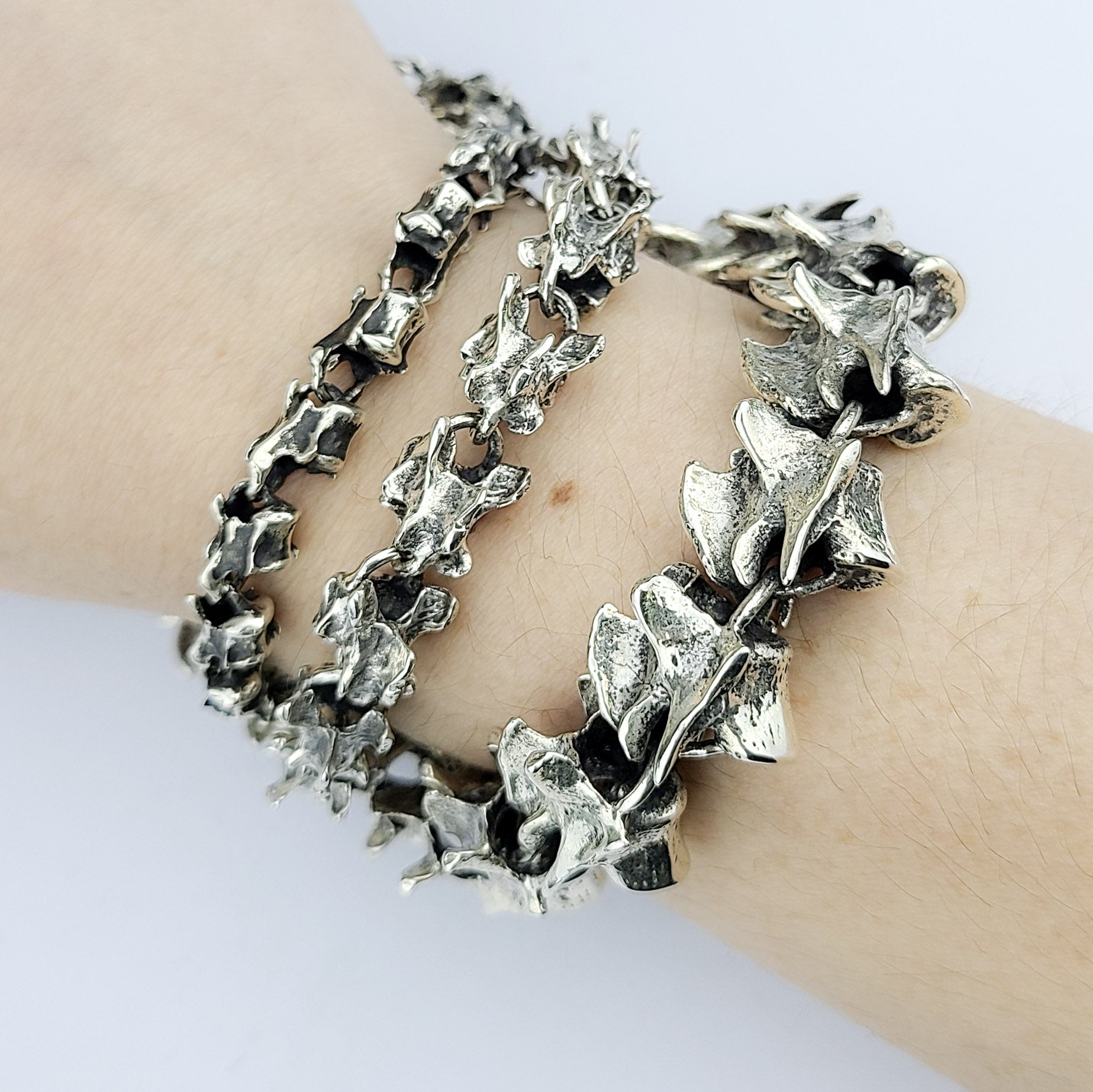 Massive Bone Bracelet, Silver Spine Mens Bracelet Vertebrae
