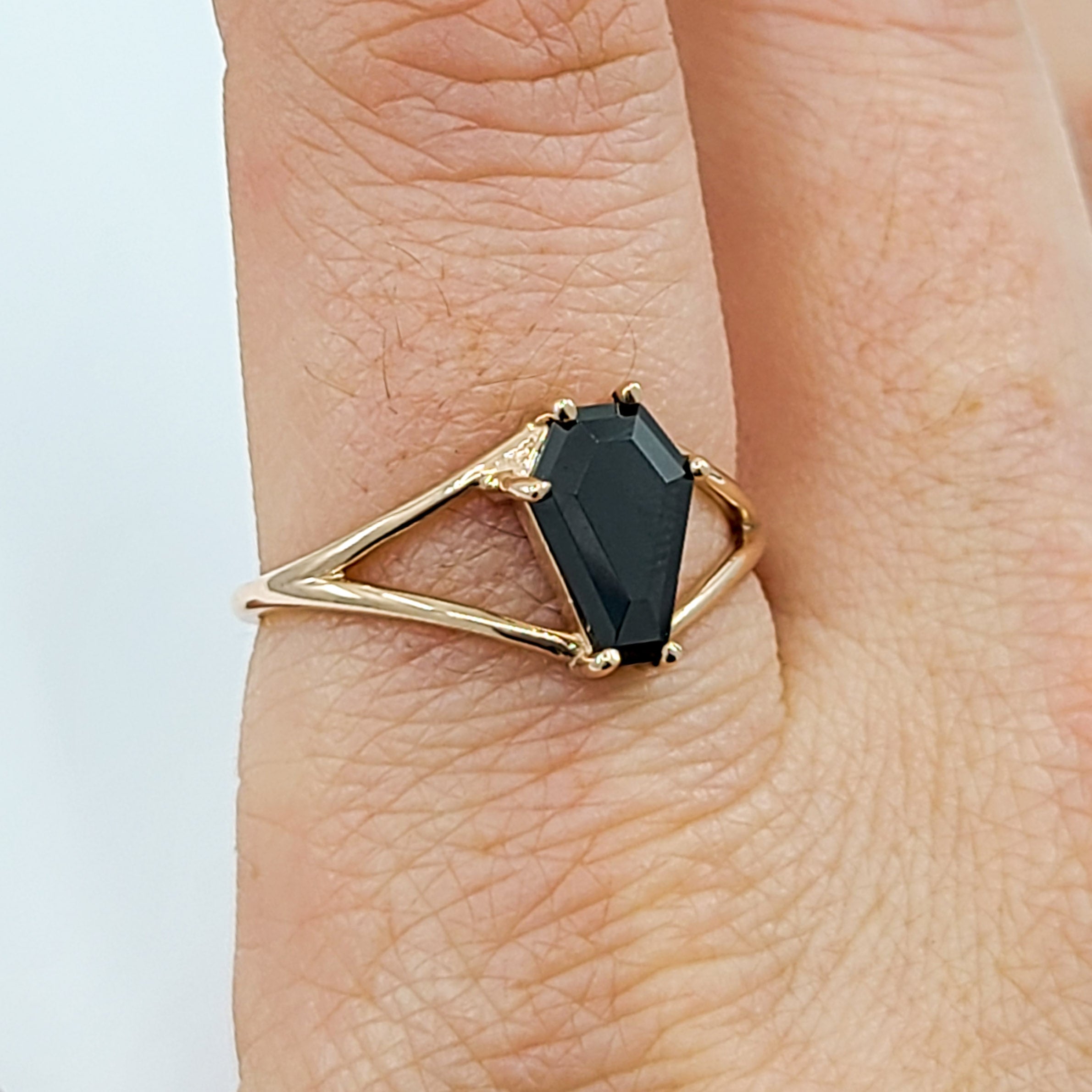 Cute Medium Split Band Coffin Solid Gold Ring (6x9) - Rose Gold & Color Options - Inchoo Bijoux
