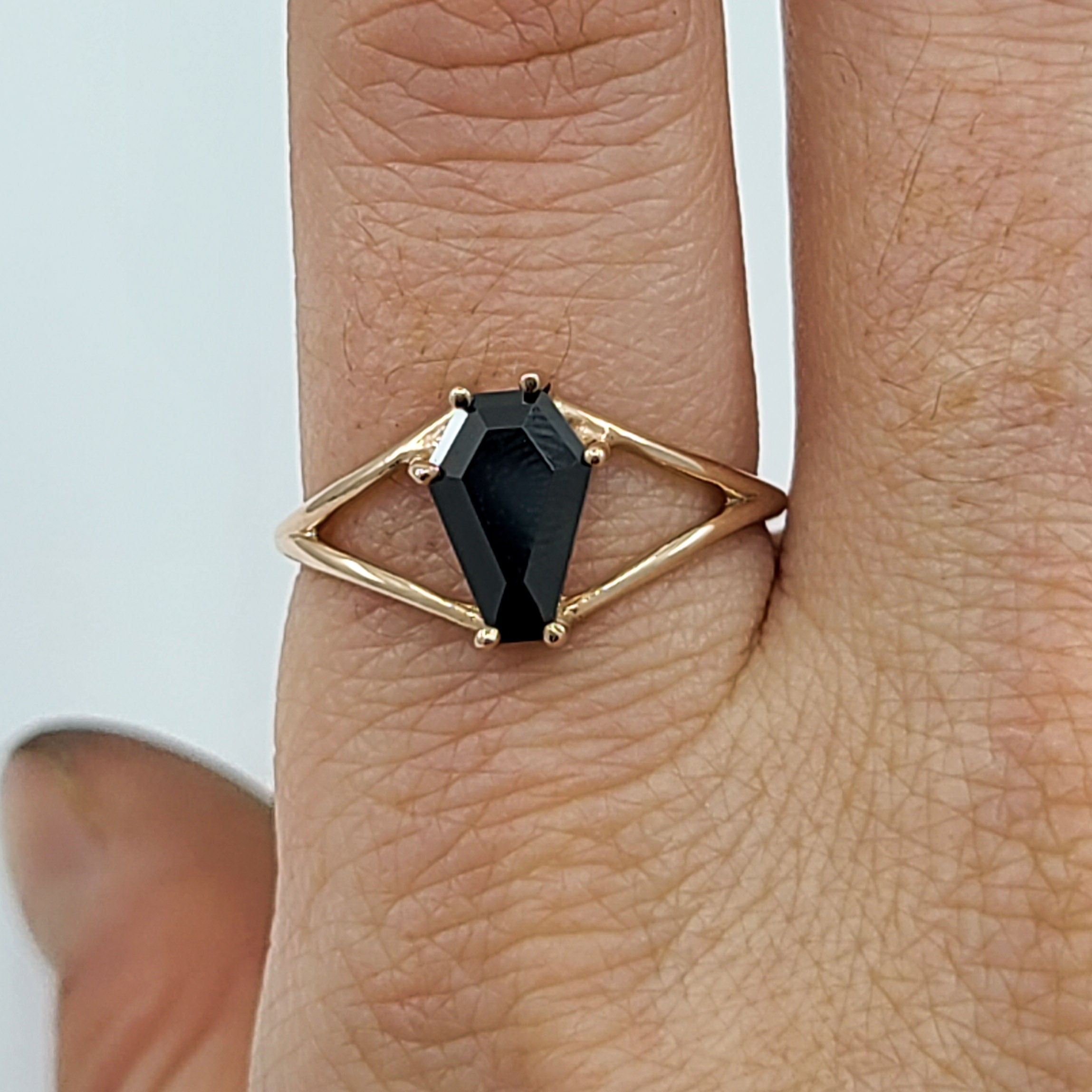 Cute Medium Split Band Coffin Solid Gold Ring (6x9) - Rose Gold & Color Options - Inchoo Bijoux