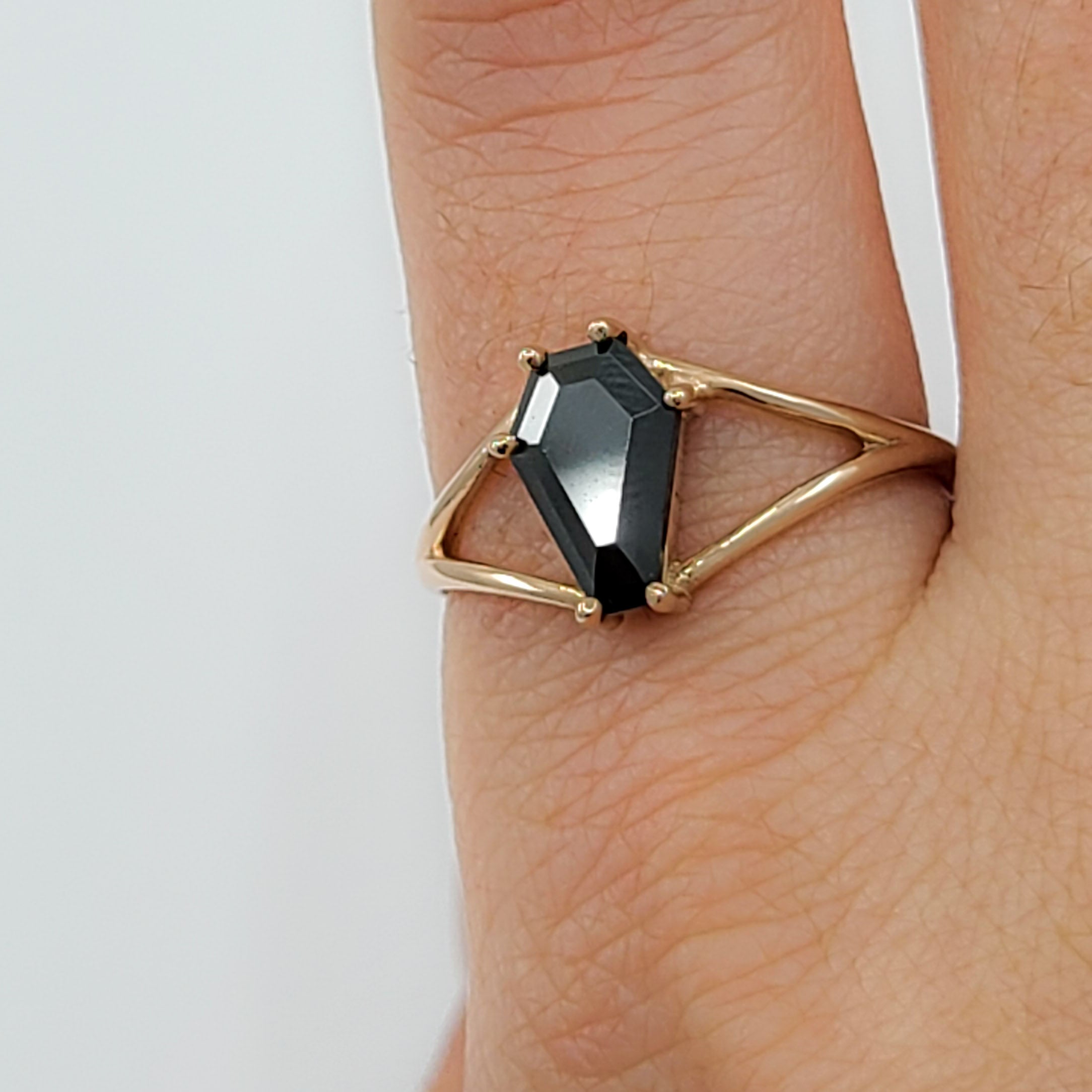 Cute Medium Split Band Coffin Solid Gold Ring (6x9) - Rose Gold & Color Options - Inchoo Bijoux