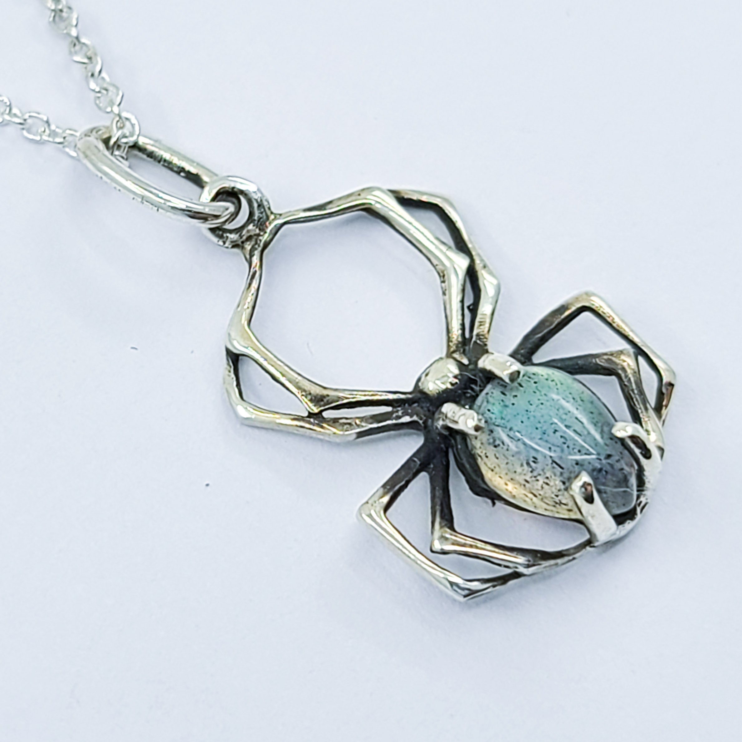 Labradorite Spider Pendant, Blue Flash