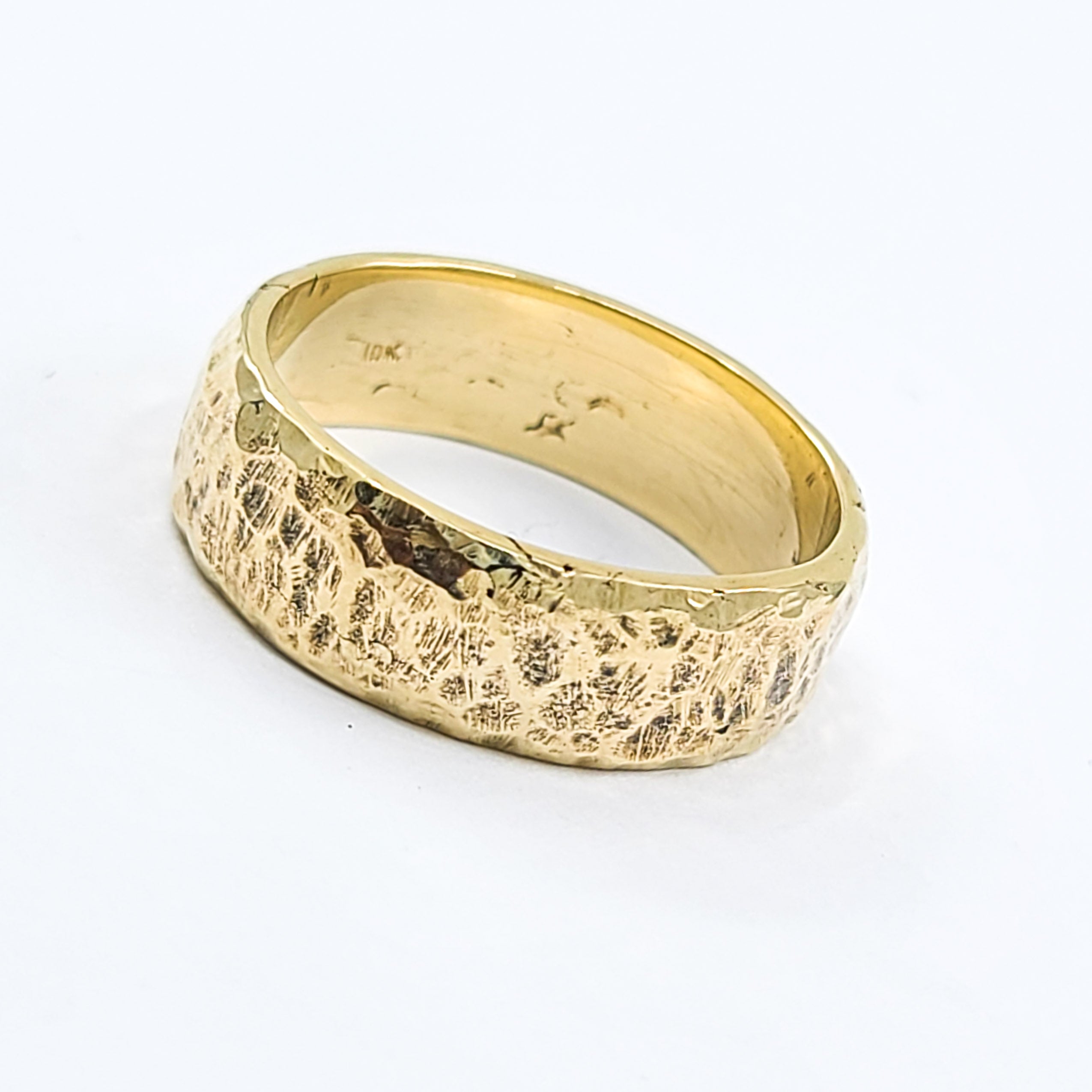 Hammered Rustic Solid Gold Wide Wedding Band - Unisex - 10K 14K