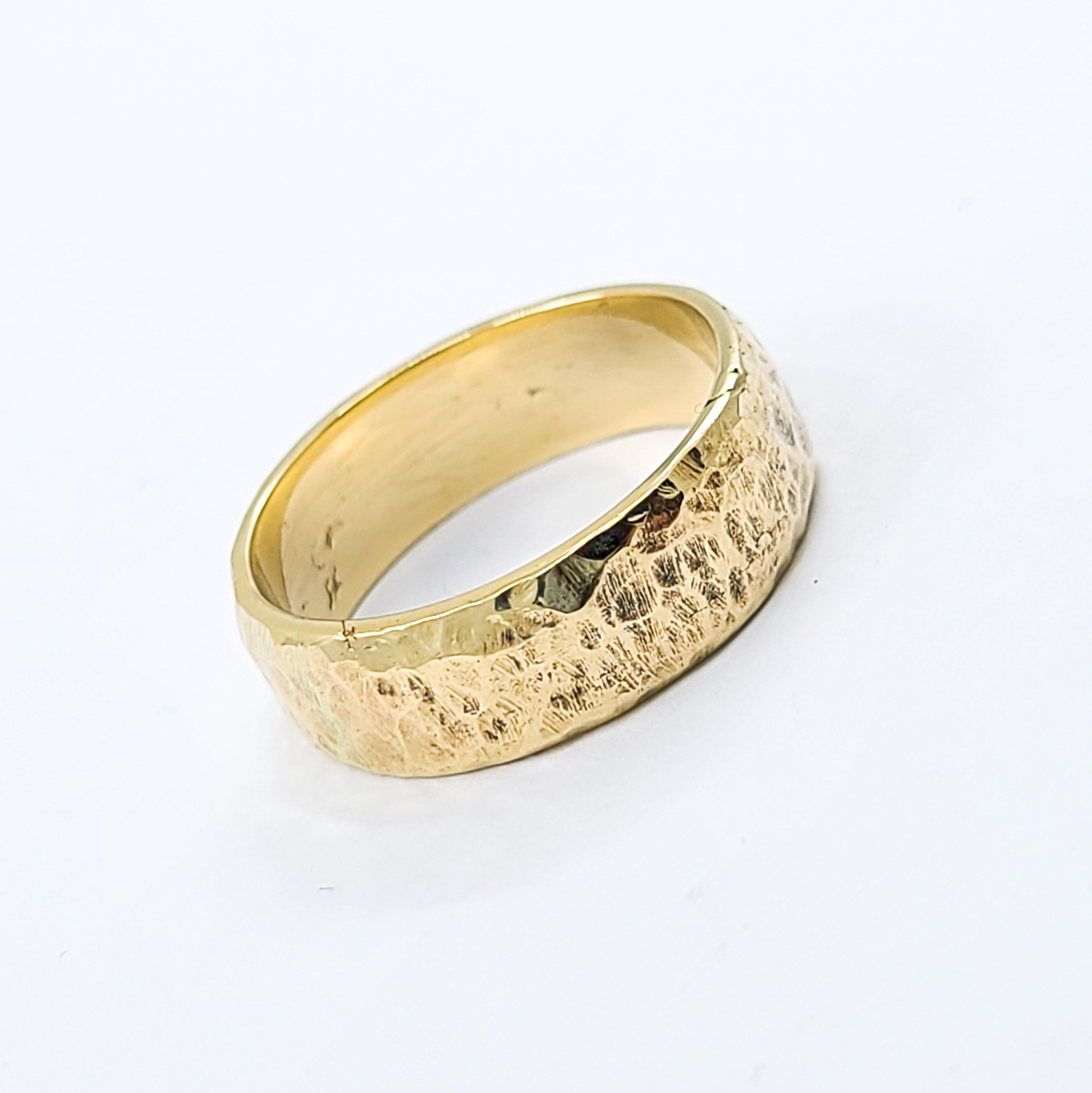 Hammered Rustic Solid Gold Wide Wedding Band - Unisex - 10K 14K