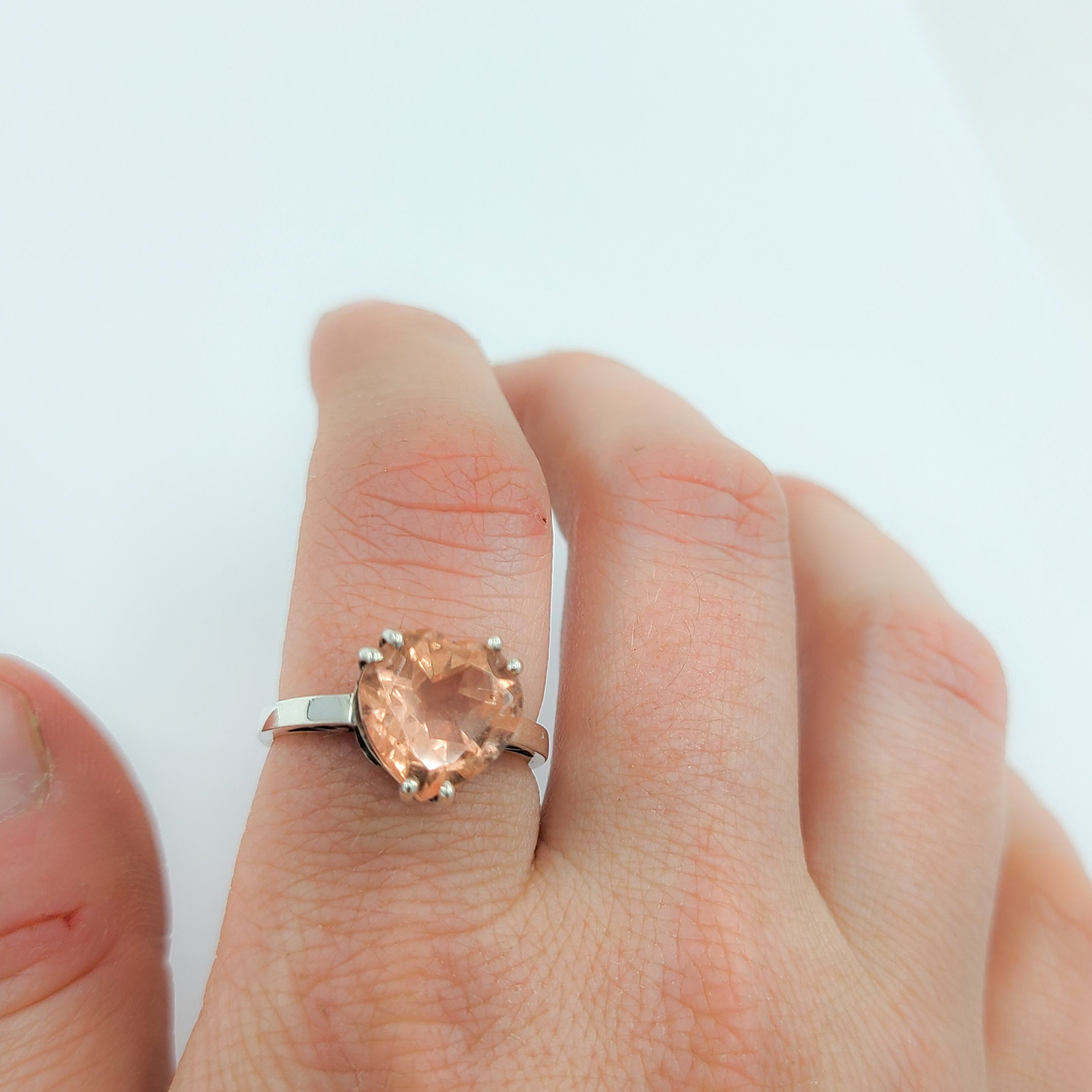 Pink Strawberry Quartz Heart Ring / Morganite Quartz