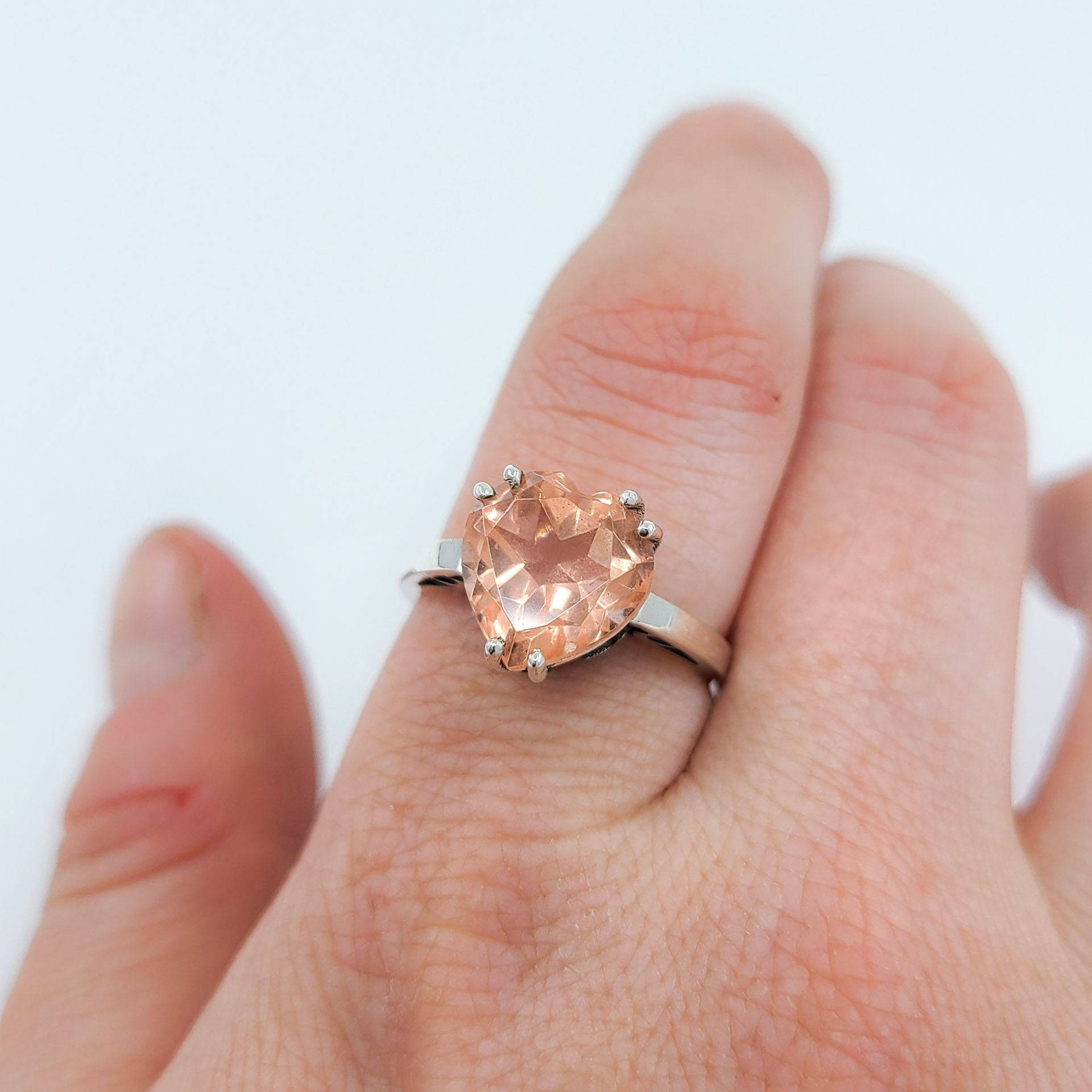 Pink Strawberry Quartz Heart Ring / Morganite Quartz