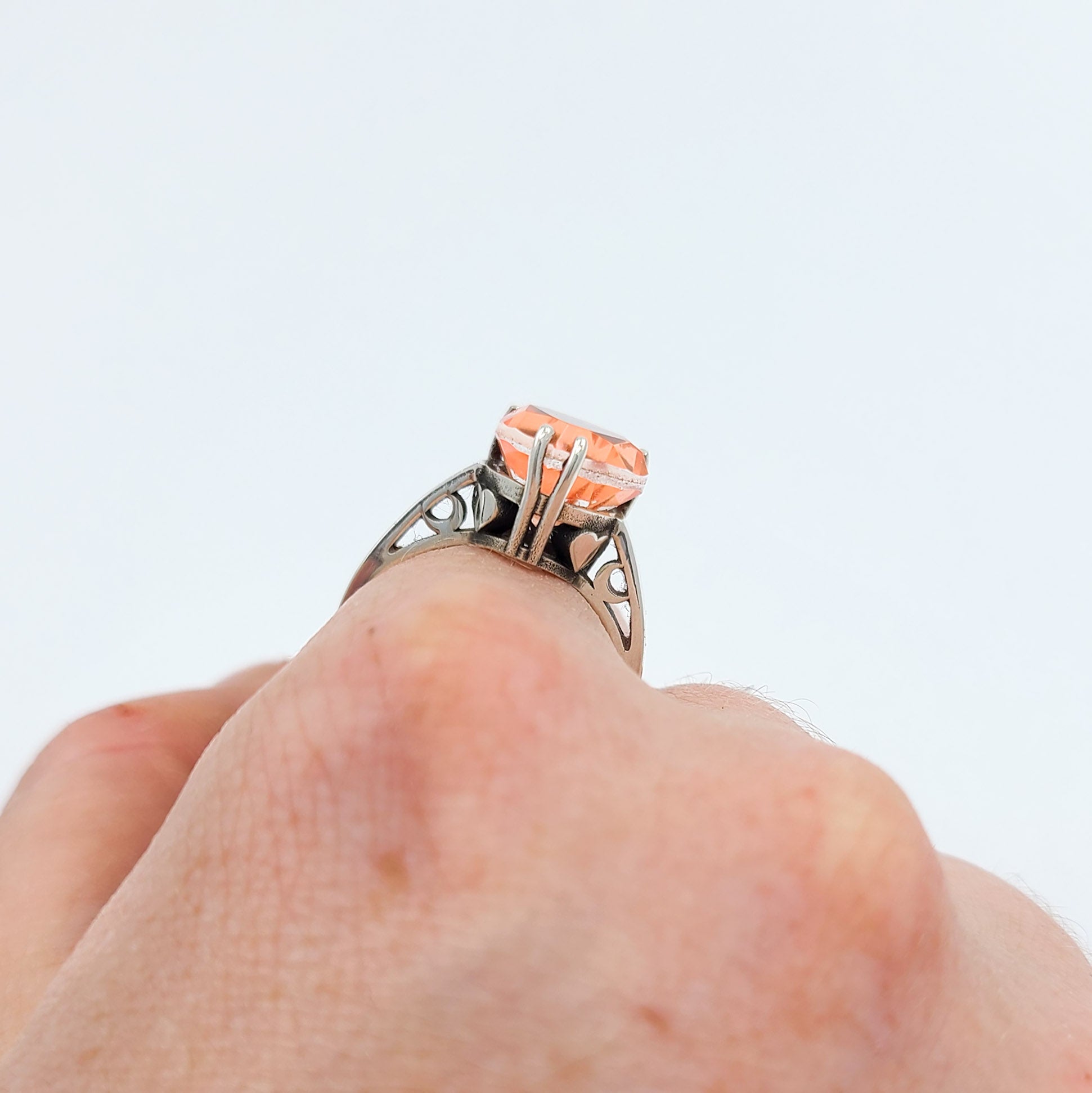 Pink Strawberry Quartz Heart Ring / Morganite Quartz