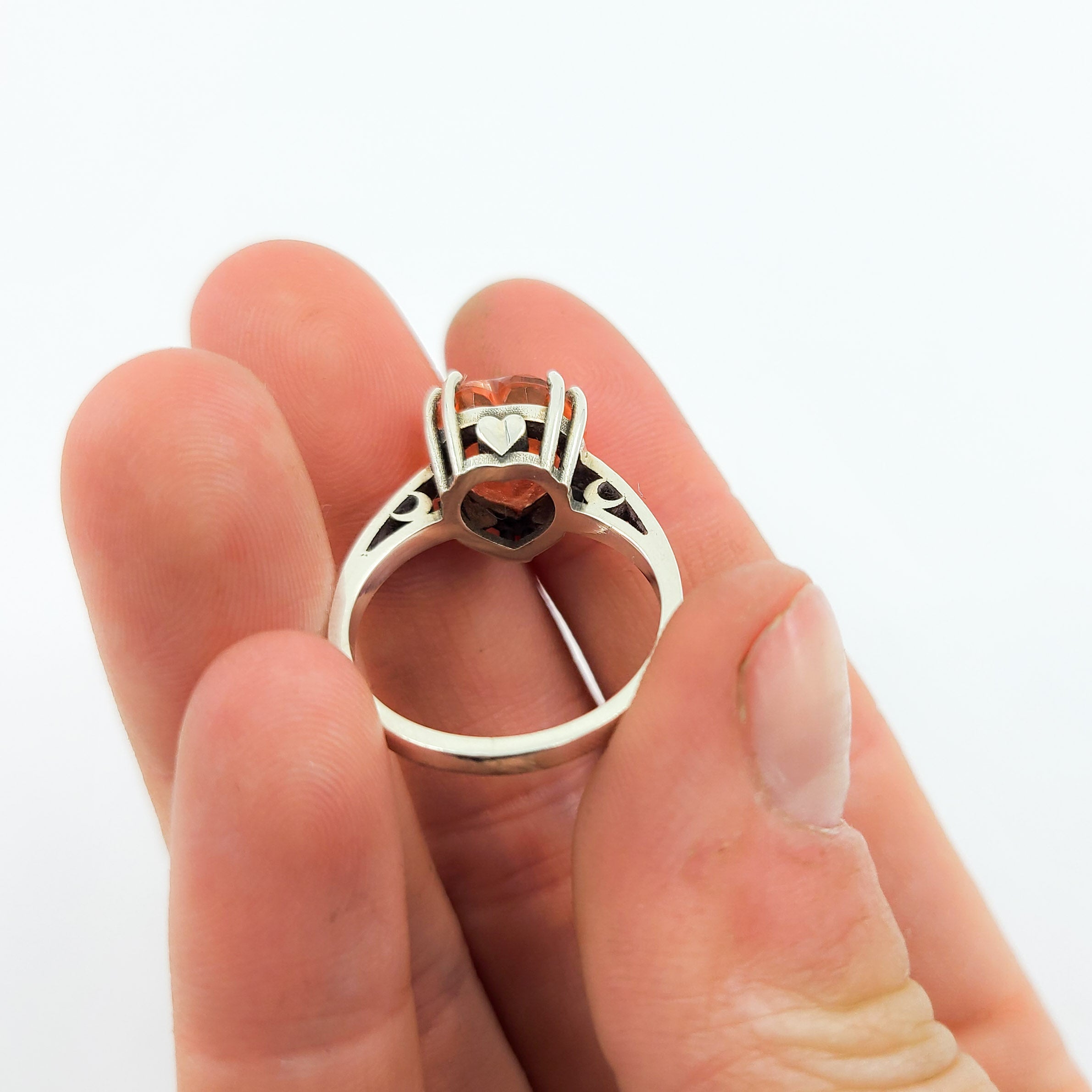 Pink Strawberry Quartz Heart Ring / Morganite Quartz