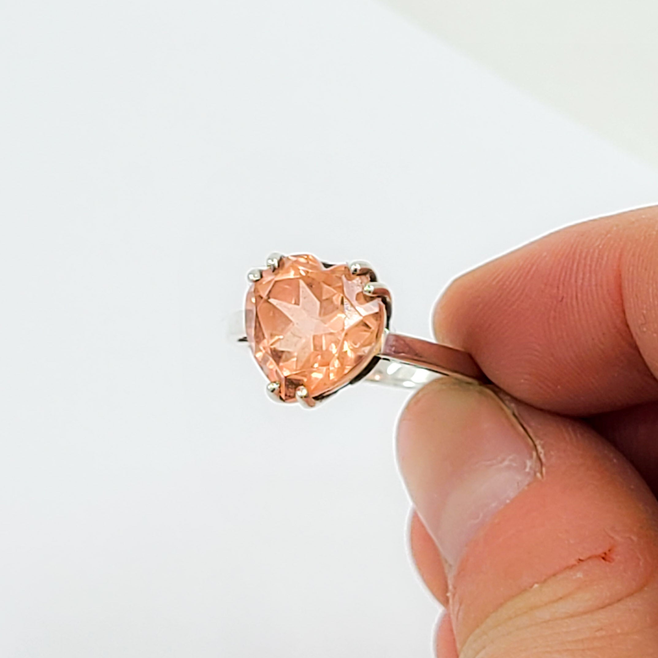Pink Strawberry Quartz Heart Ring / Morganite Quartz