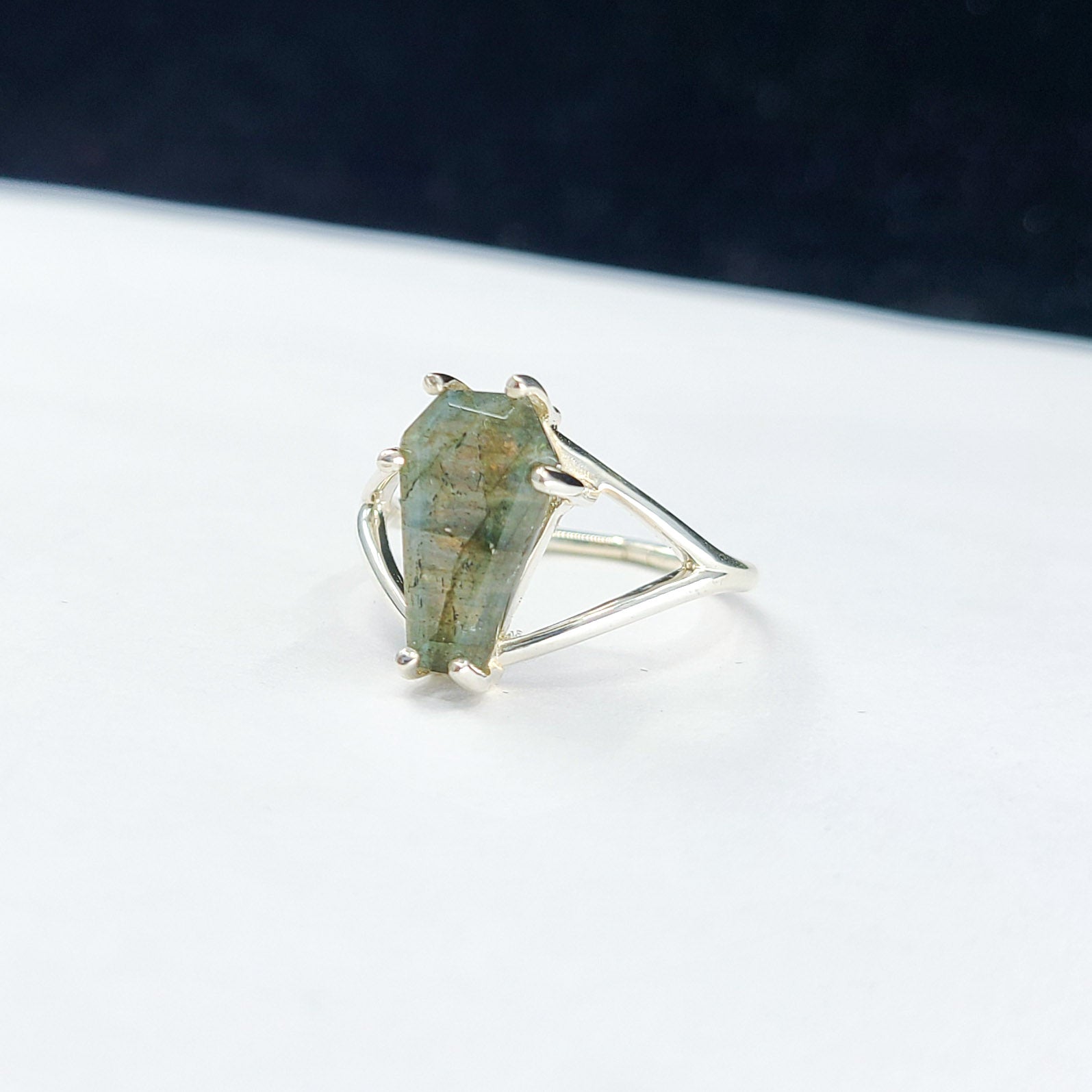 Big Labradorite Coffin Ring - Inchoo Bijoux