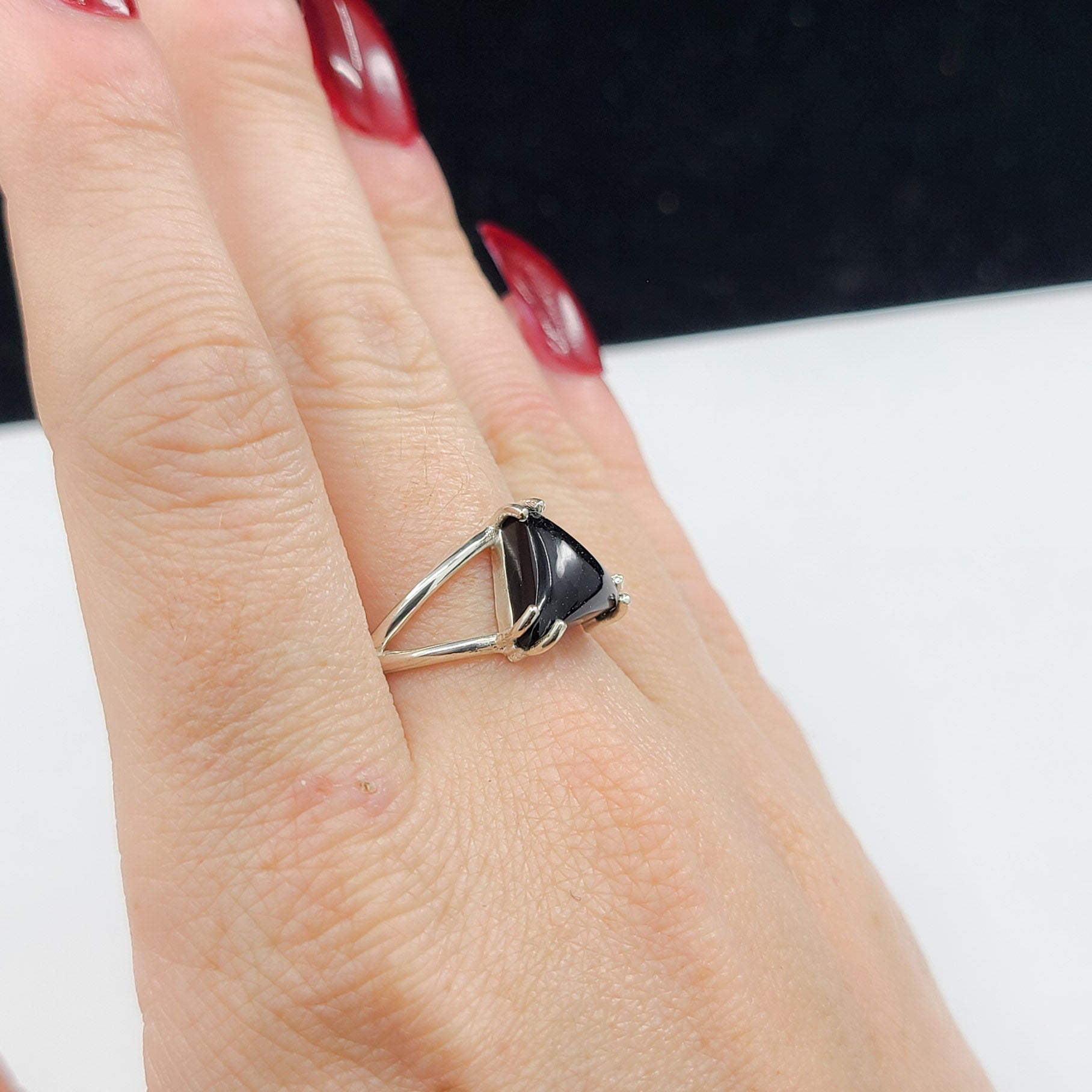 Black Triangle Onyx Ring