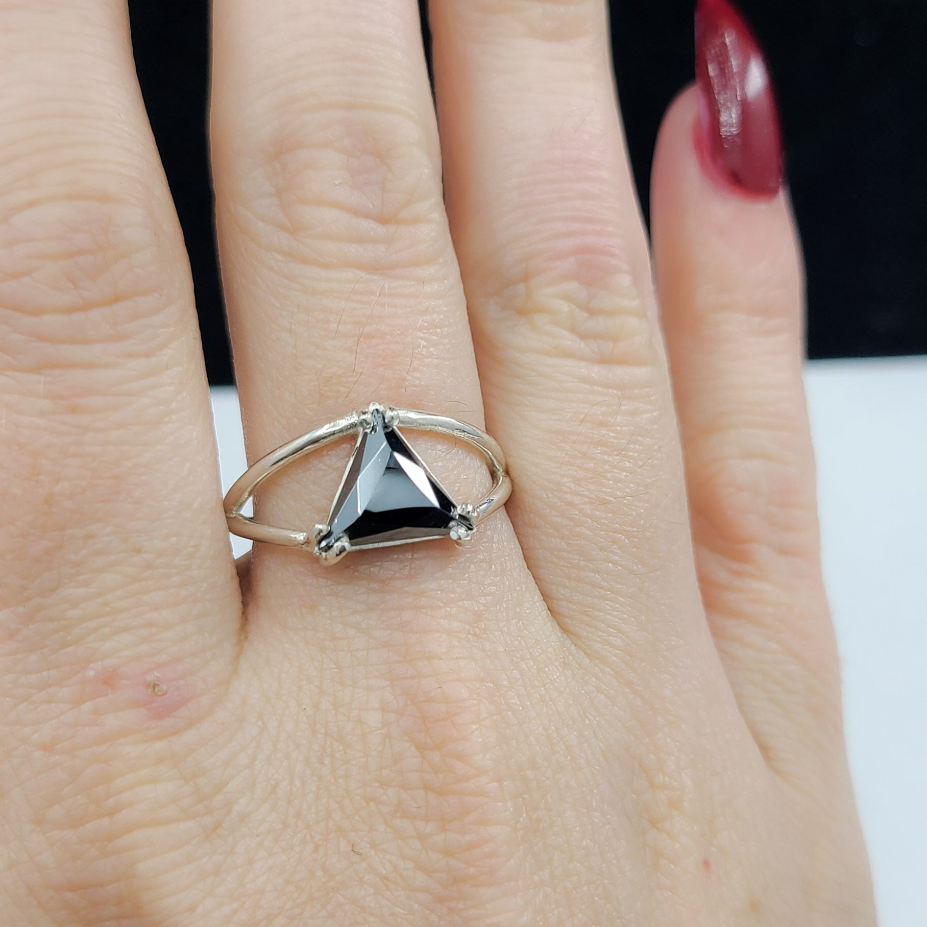 Sparkling Hematite Triangle Ring