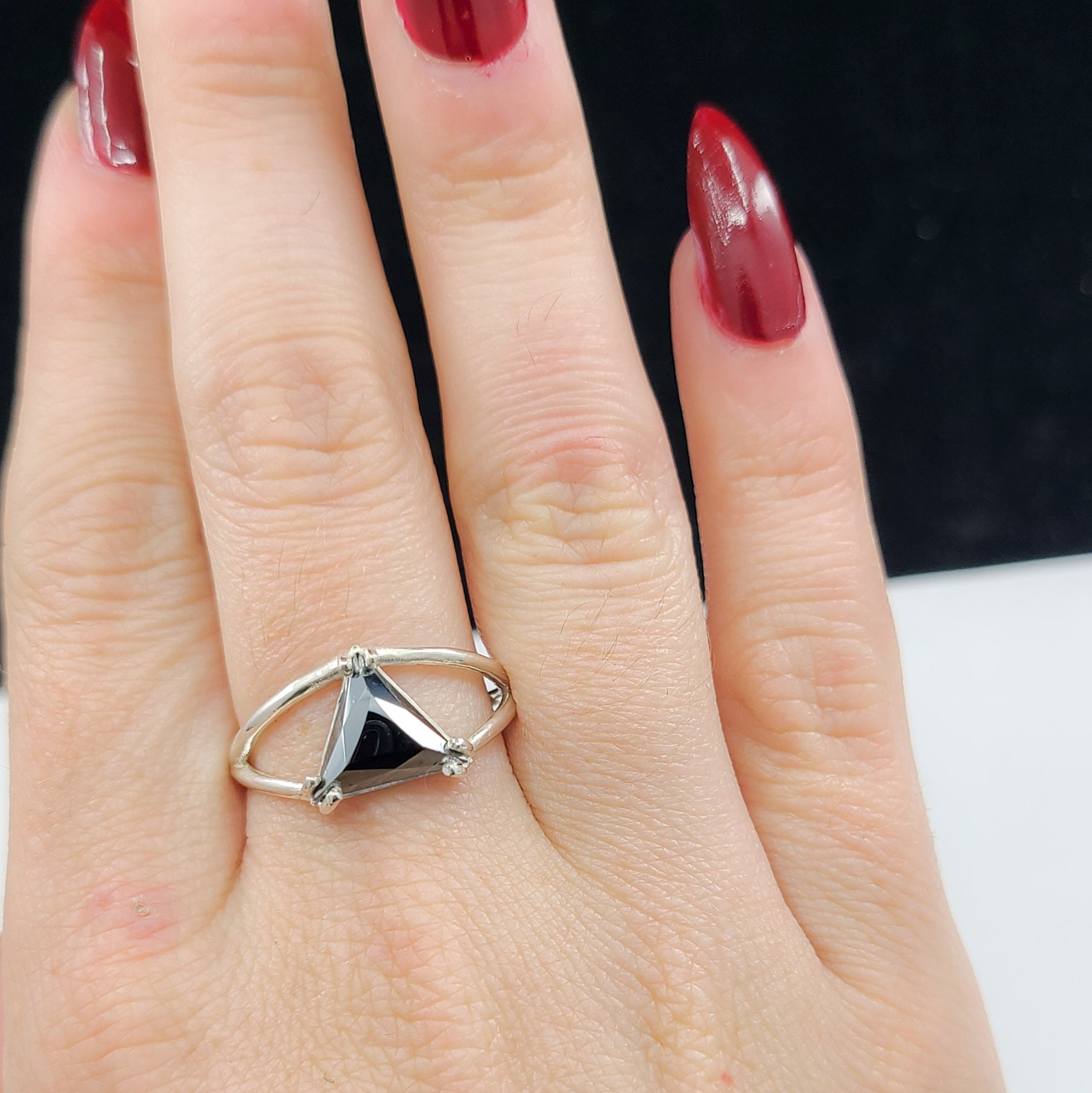 Sparkling Hematite Triangle Ring