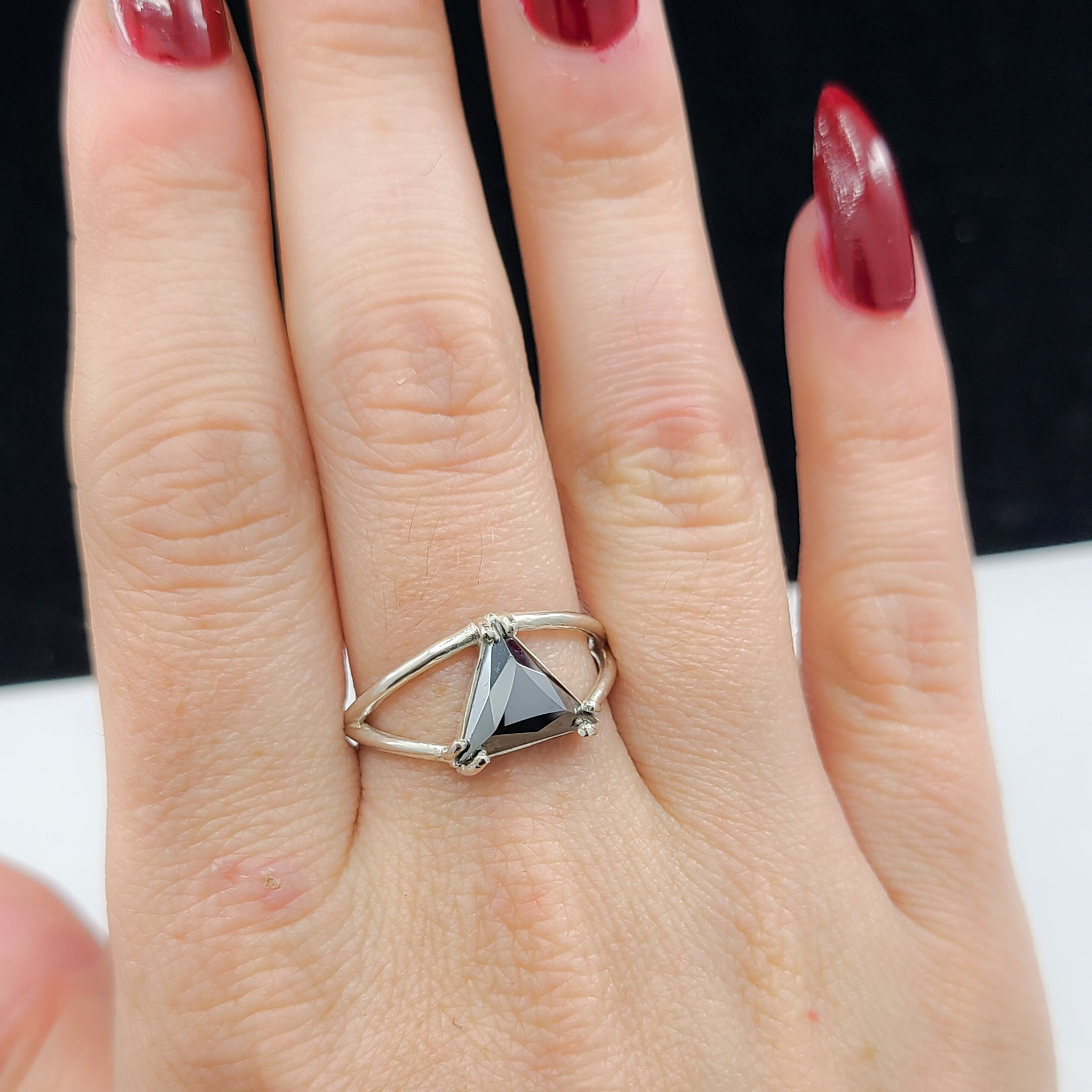 Sparkling Hematite Triangle Ring