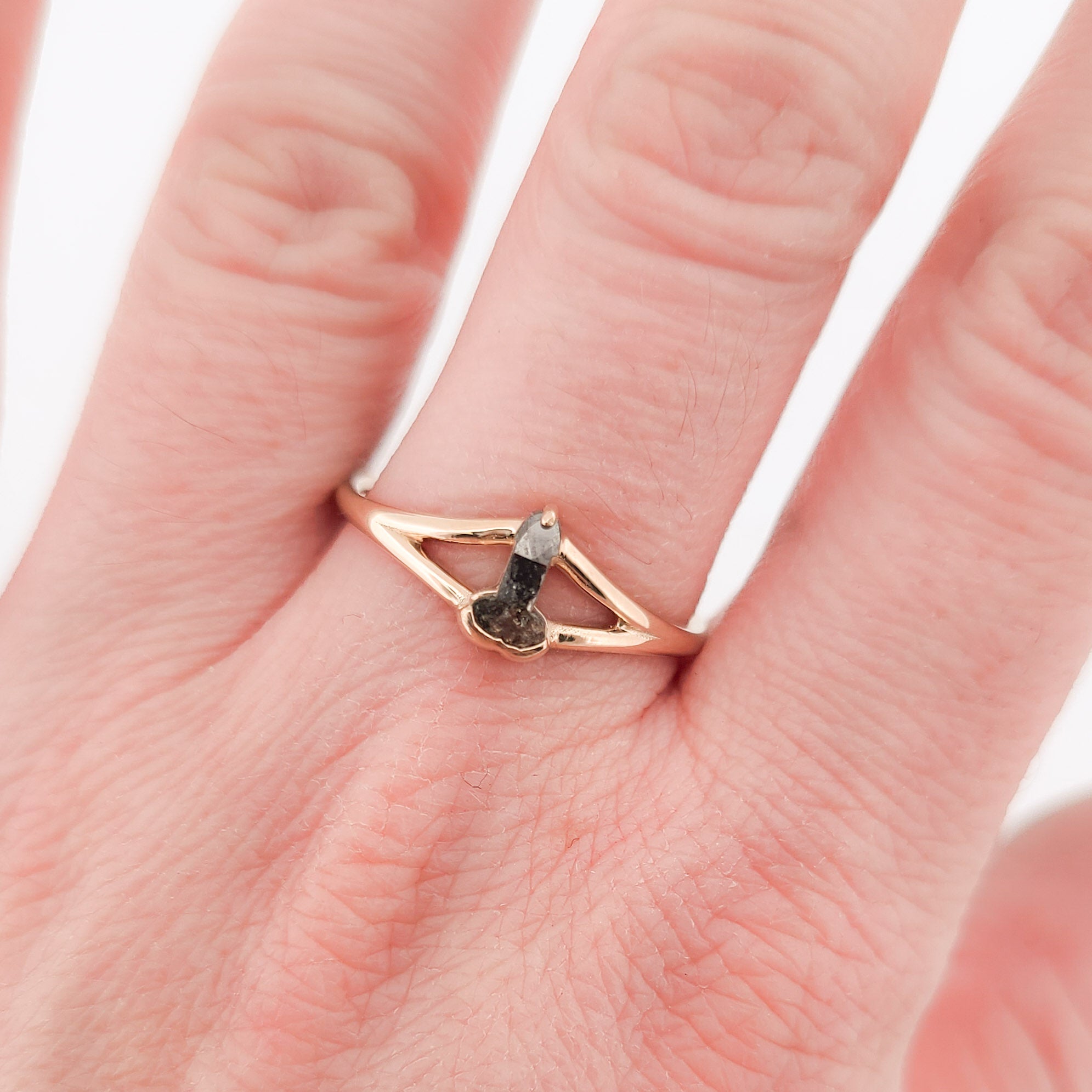 Penis Salt and Pepper Diamond Ring  - Gold Options