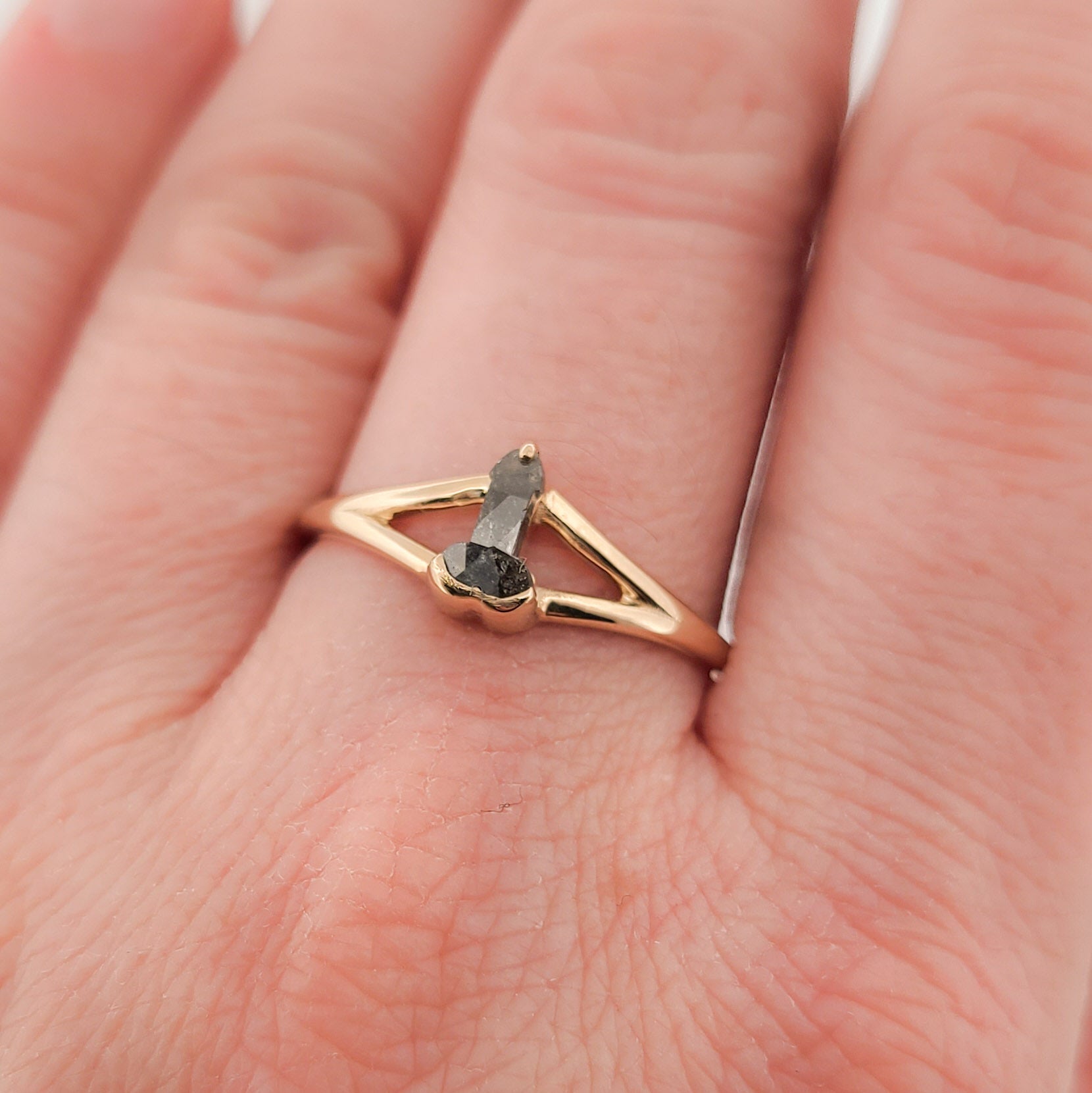 Penis Salt and Pepper Diamond Ring  - Gold Options