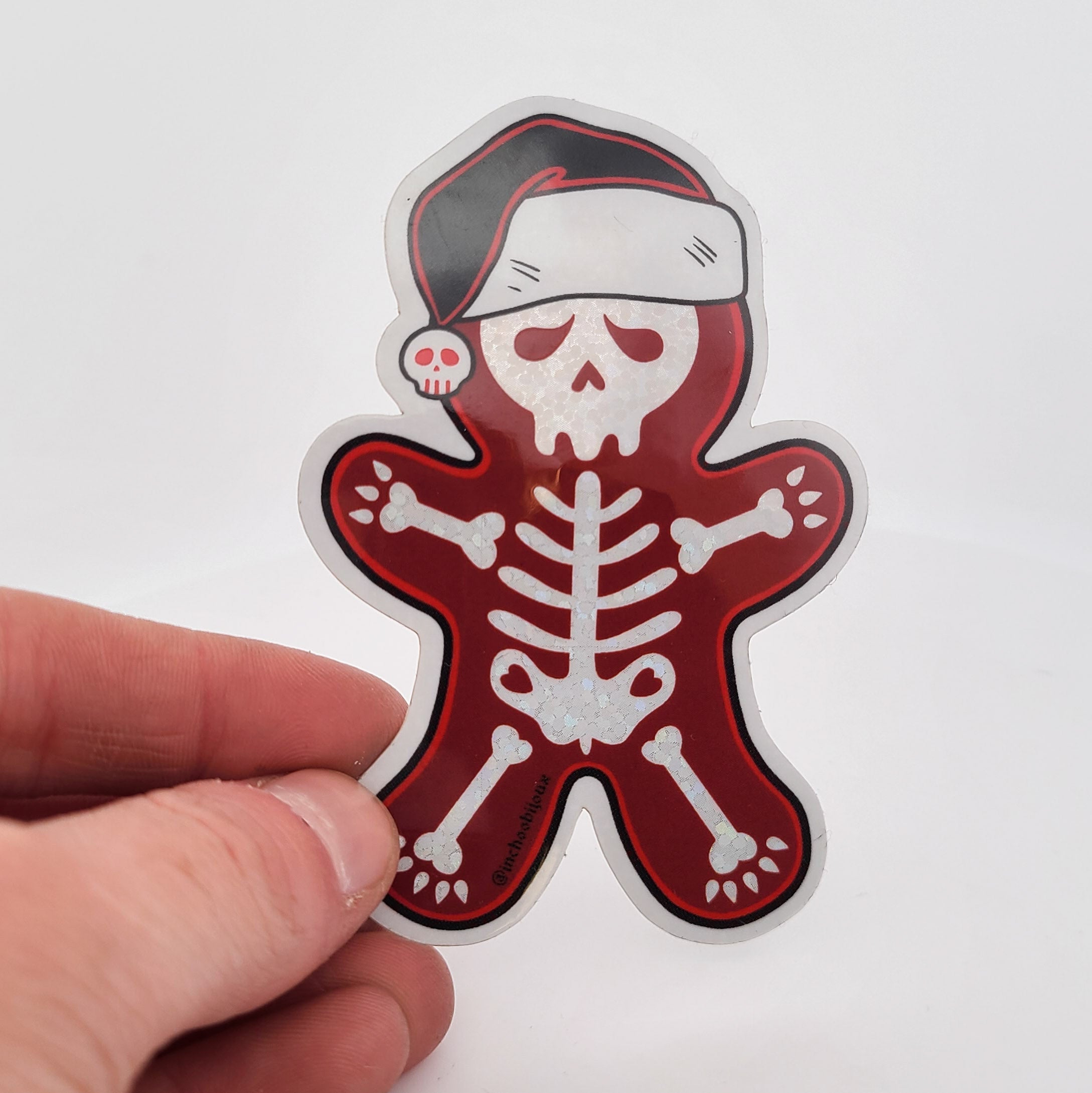 Snow Glitter Ginger Bread Skeleton Cookie Holiday Sticker