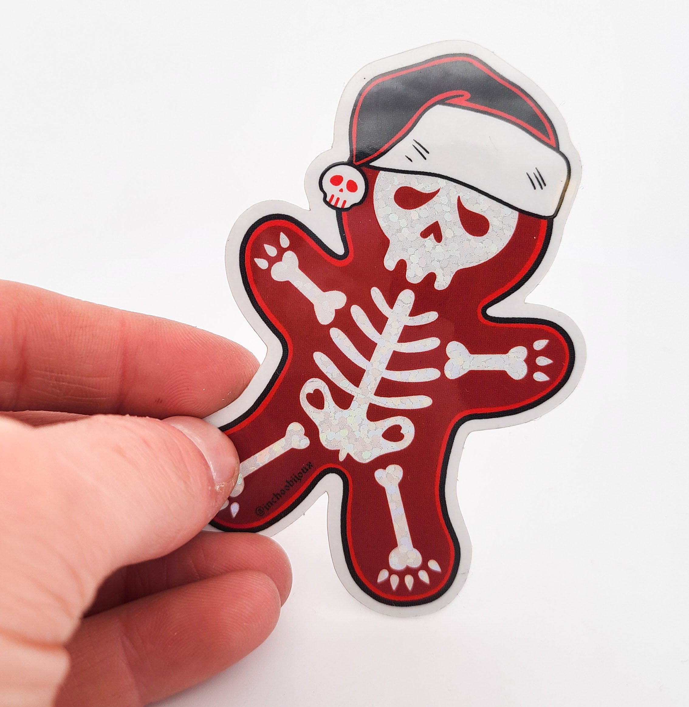 Snow Glitter Ginger Bread Skeleton Cookie Holiday Sticker