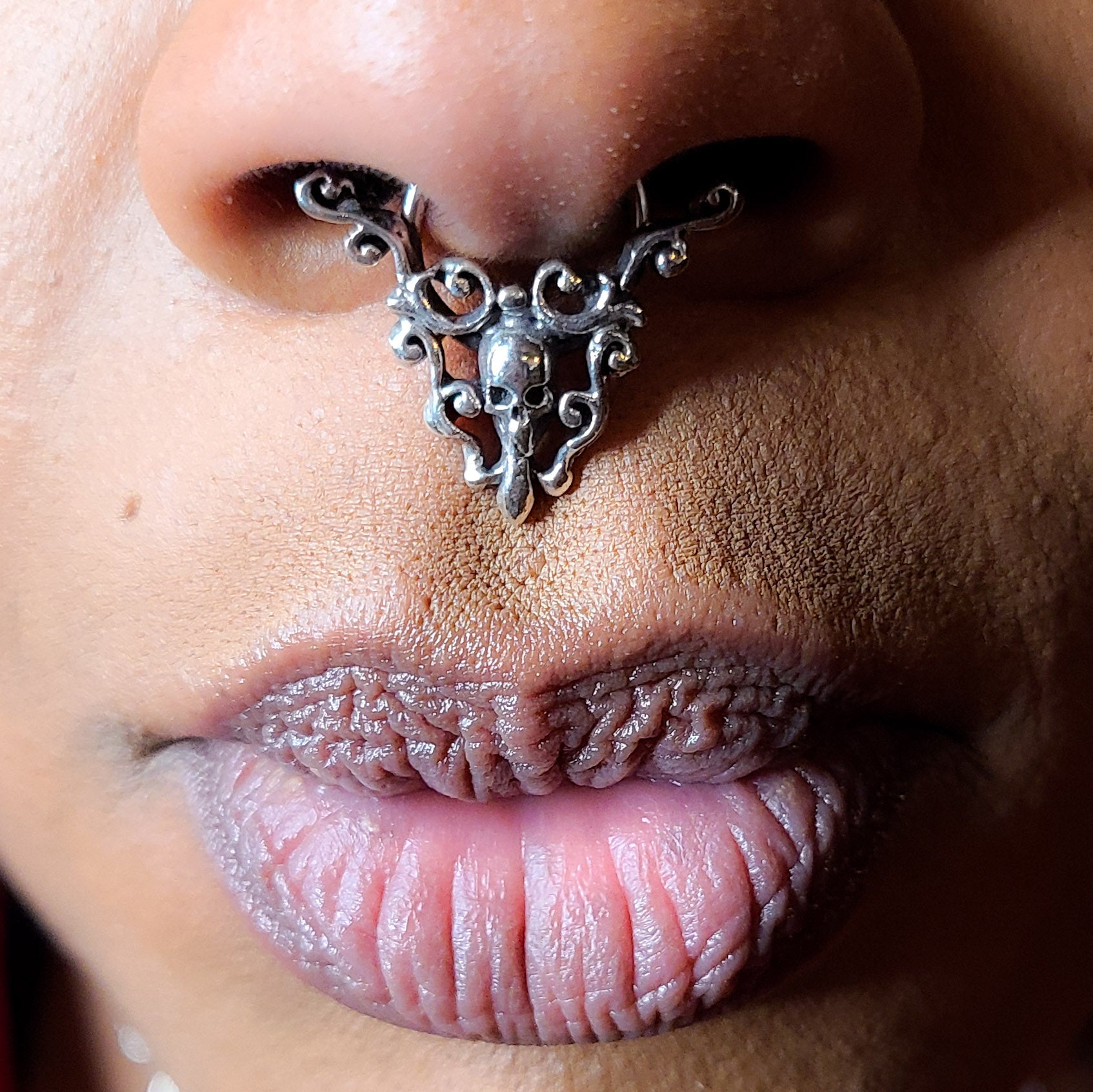 Skull and Lace Septum Piercing