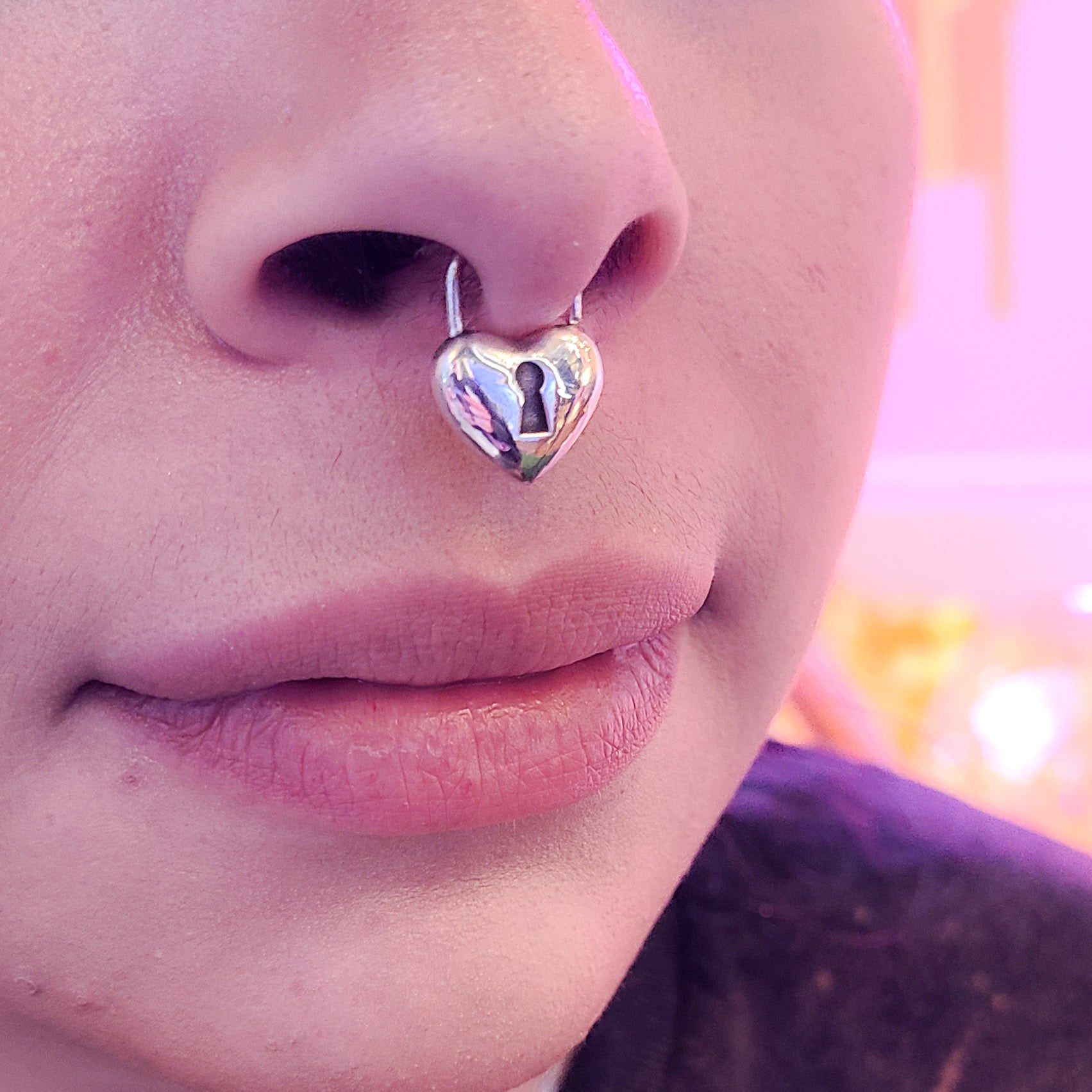 Silver Heart Lock Septum Piercing - Inchoo Bijoux