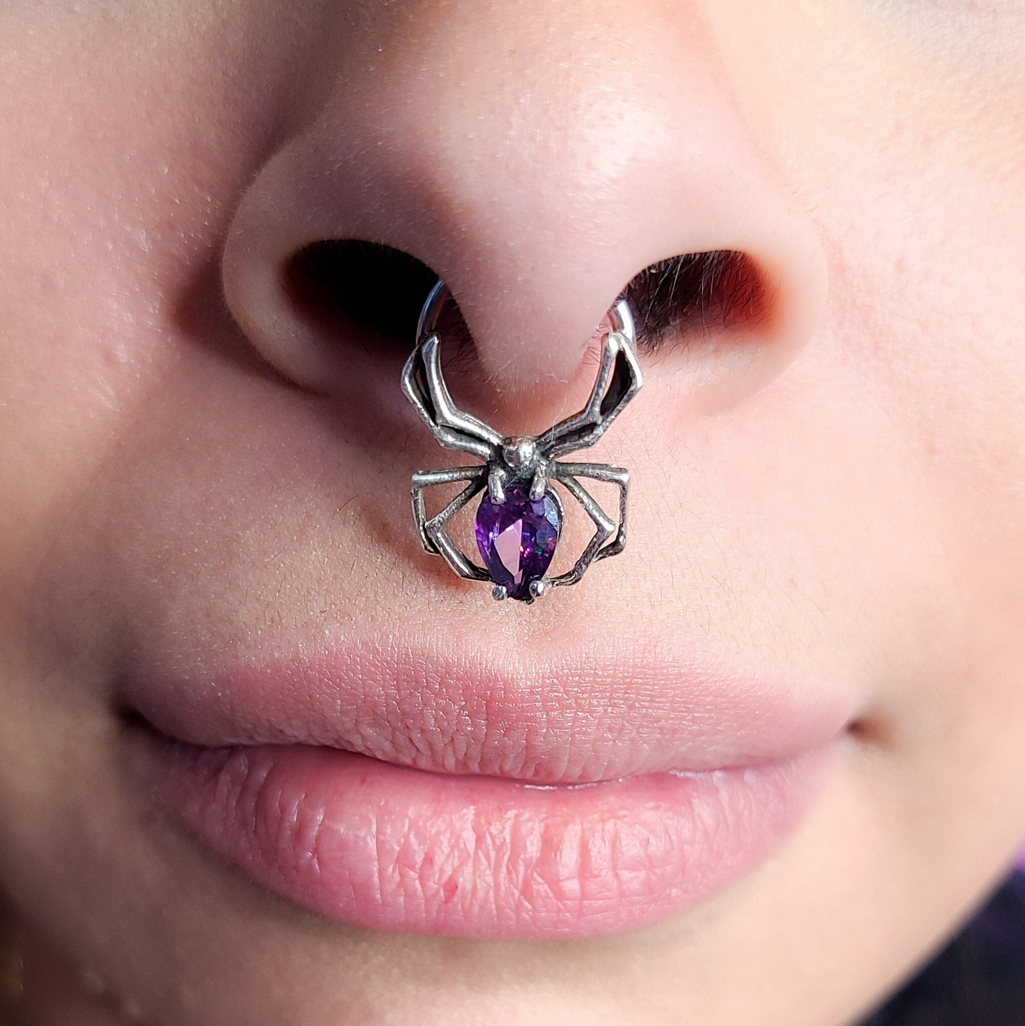 Purple Amethyst Spider Septum Ring - Inchoo Bijoux