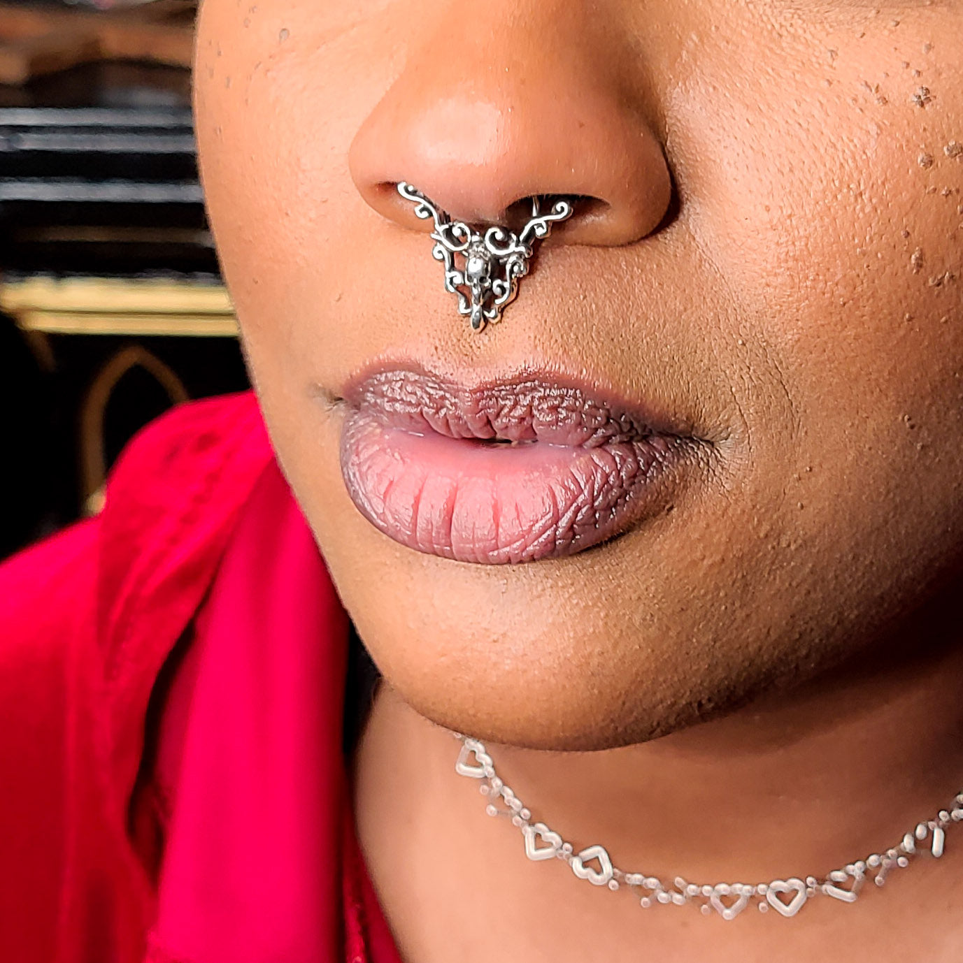 Skull and Lace Septum Piercing
