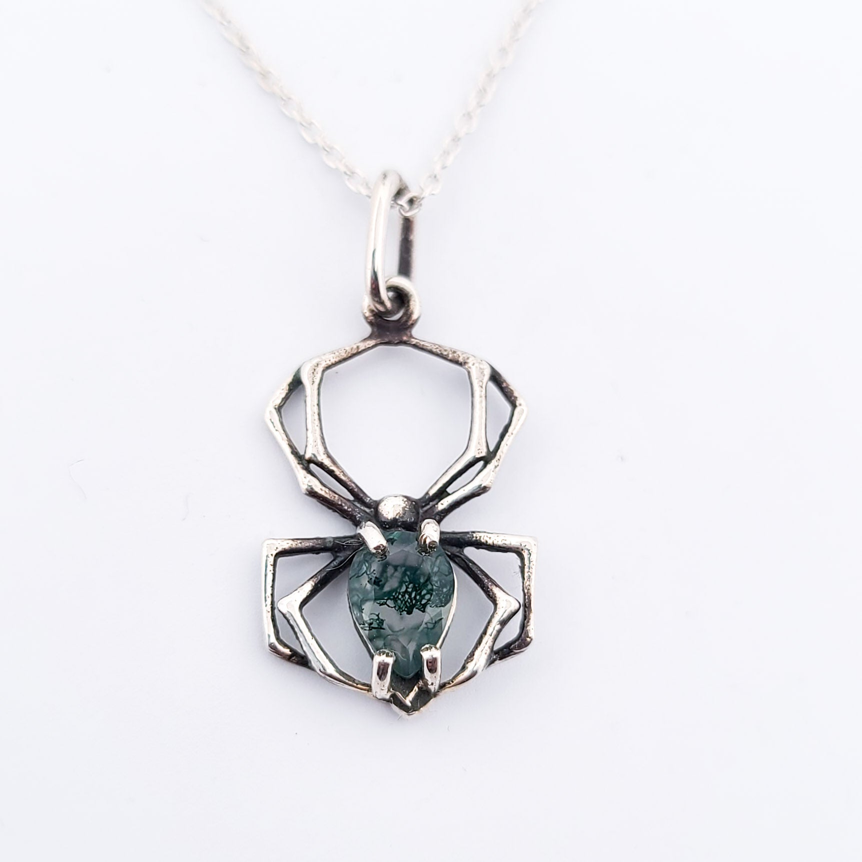 Green Moss Agate Spider Pendant