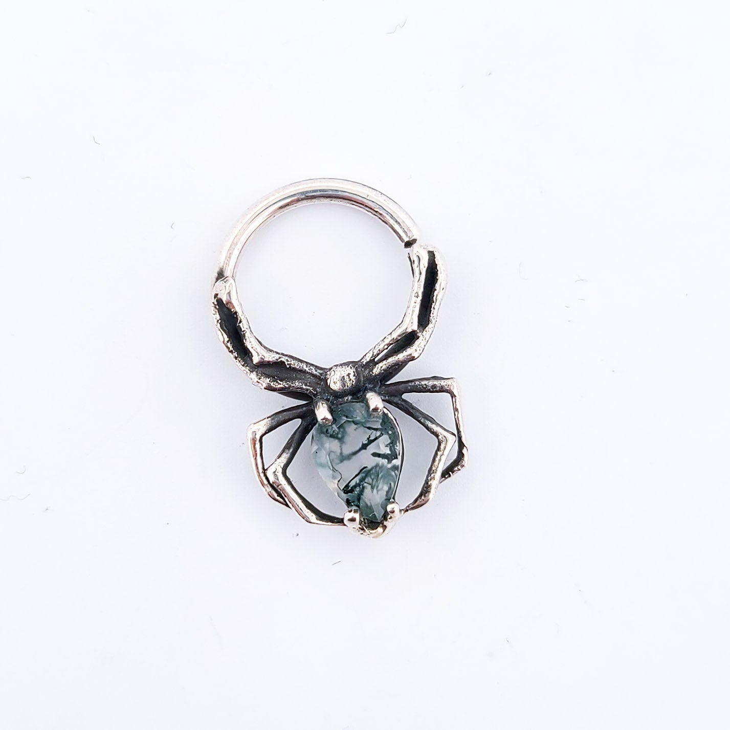 Green Moss Agate Spider Septum Piercing