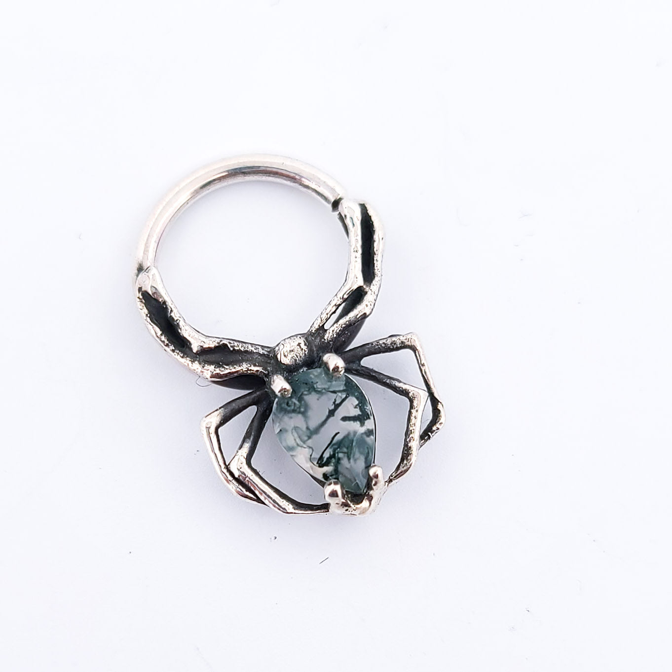 Green Moss Agate Spider Septum Piercing