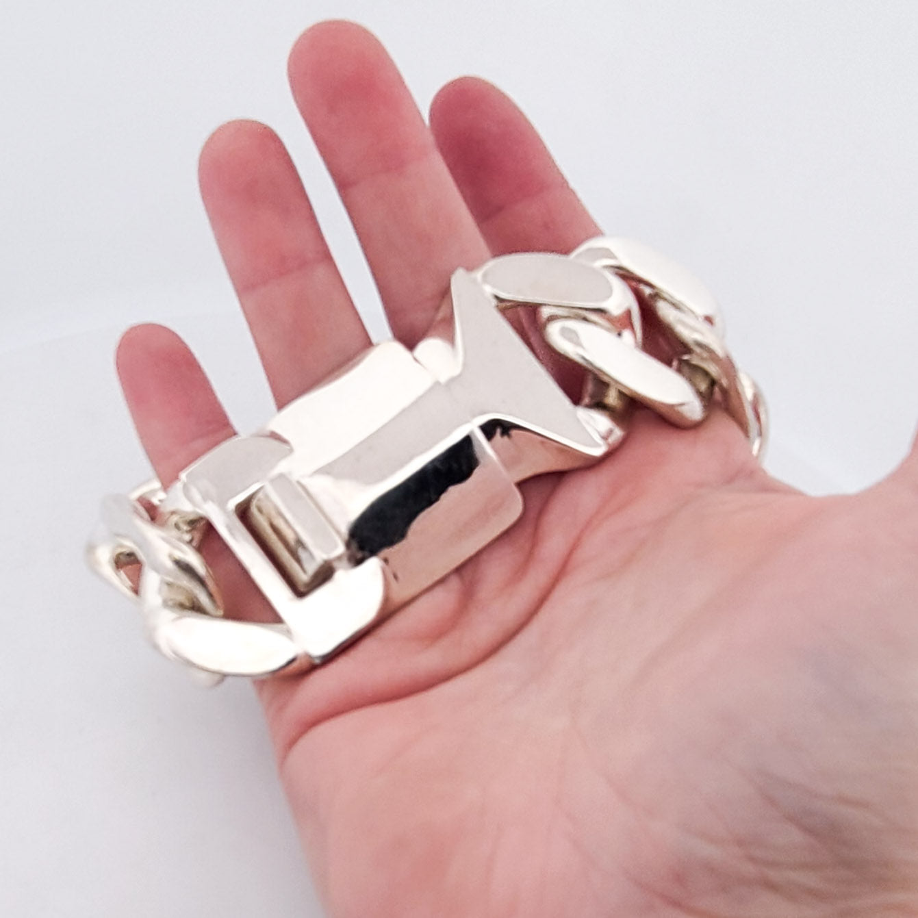 Bulky Huge Gourmette Bracelet, Chunky, Heavy Sterling Silver Rocker