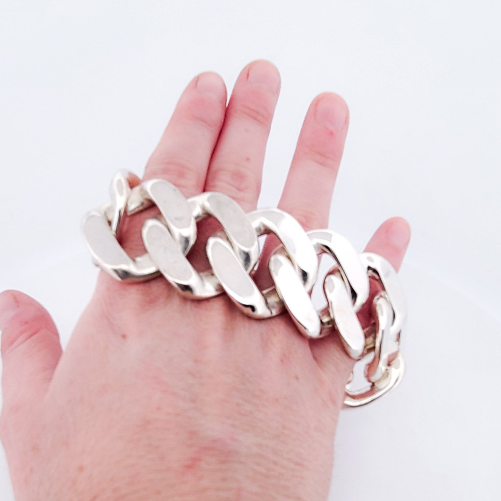 Bulky Huge Gourmette Bracelet, Chunky, Heavy Sterling Silver Rocker