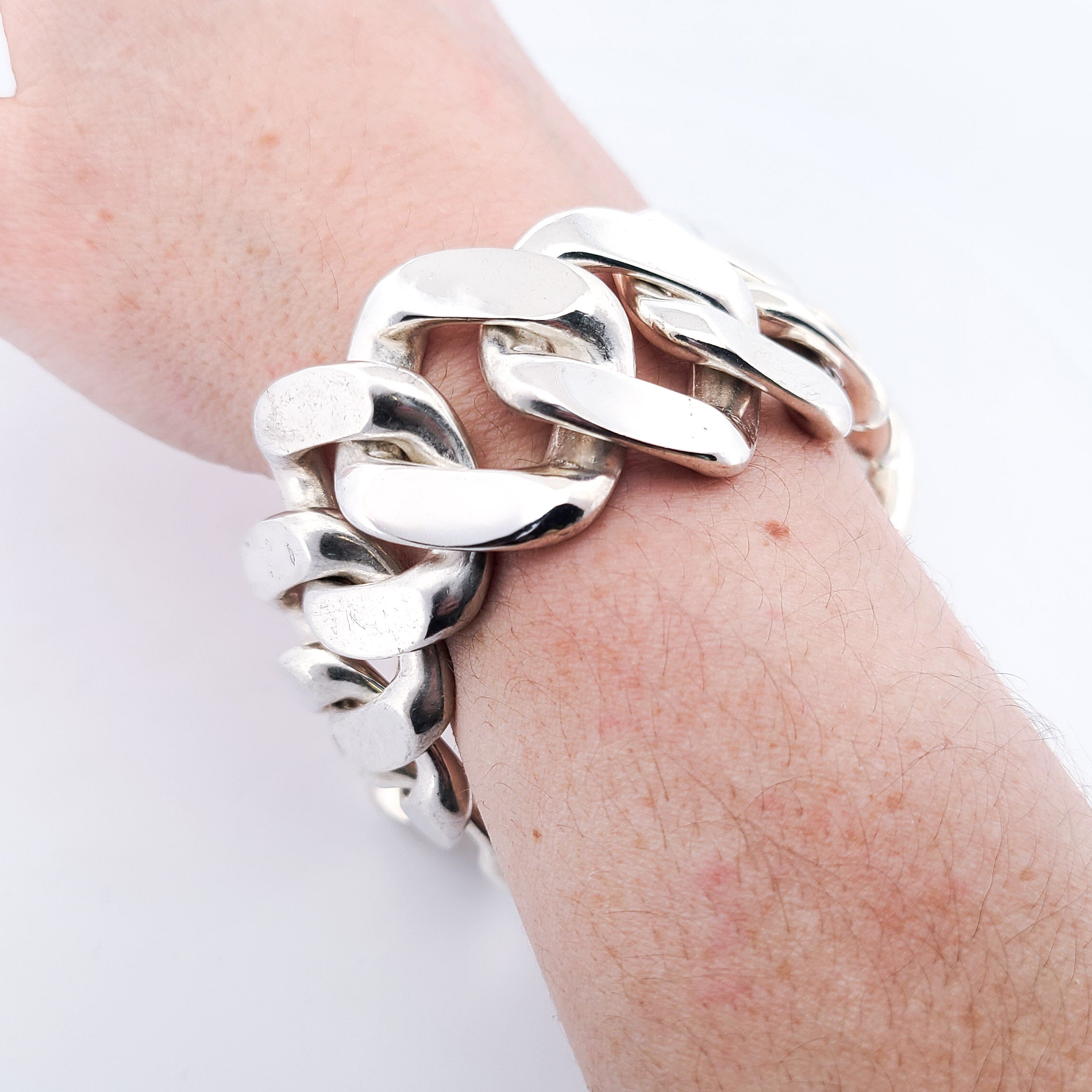 Bulky Huge Gourmette Bracelet, Chunky, Heavy Sterling Silver Rocker