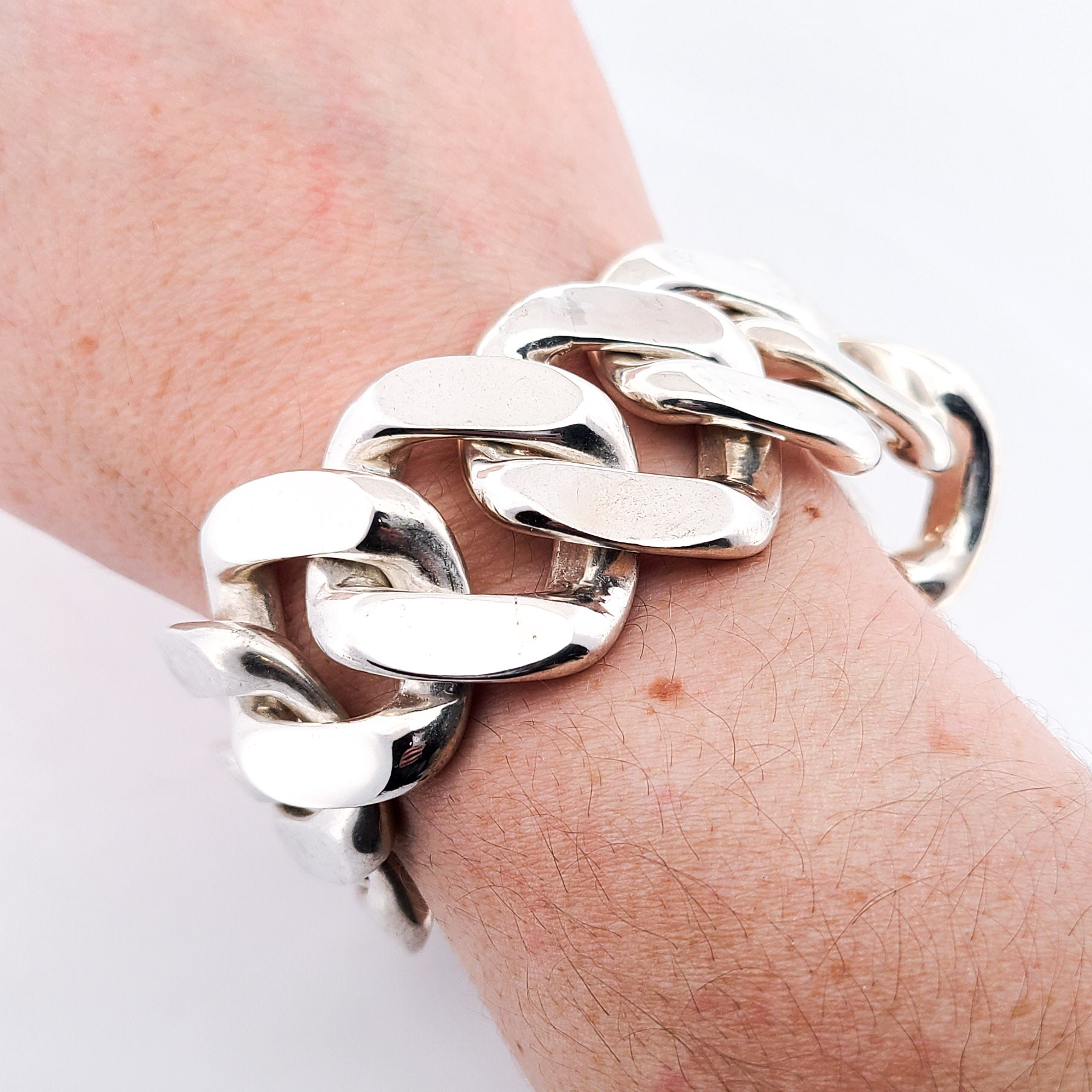 Bulky Huge Gourmette Bracelet, Chunky, Heavy Sterling Silver Rocker
