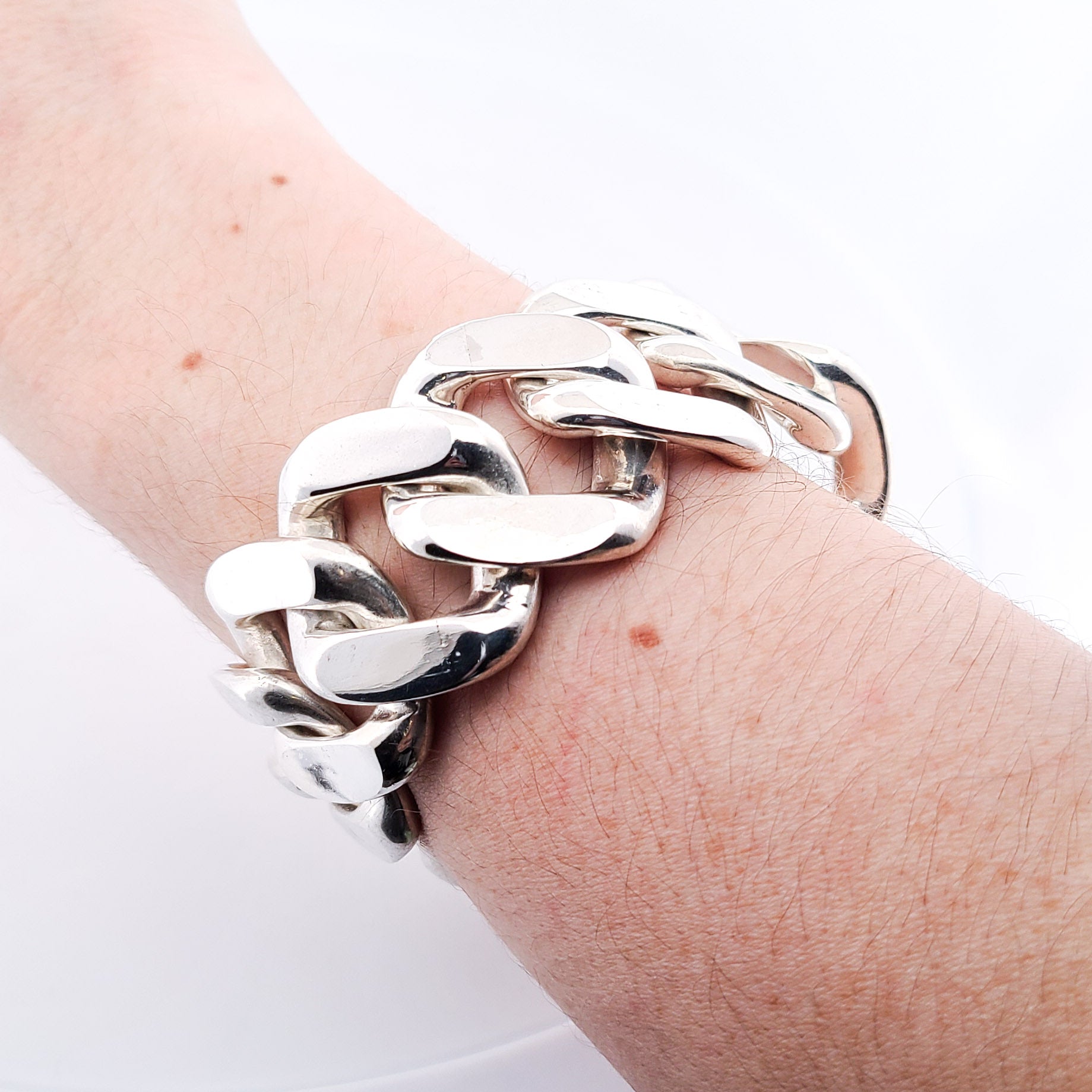 Bulky Huge Gourmette Bracelet, Chunky, Heavy Sterling Silver Rocker