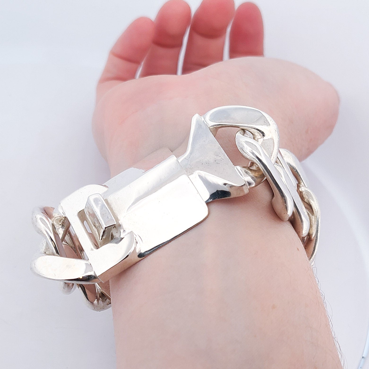Bulky Huge Gourmette Bracelet, Chunky, Heavy Sterling Silver Rocker