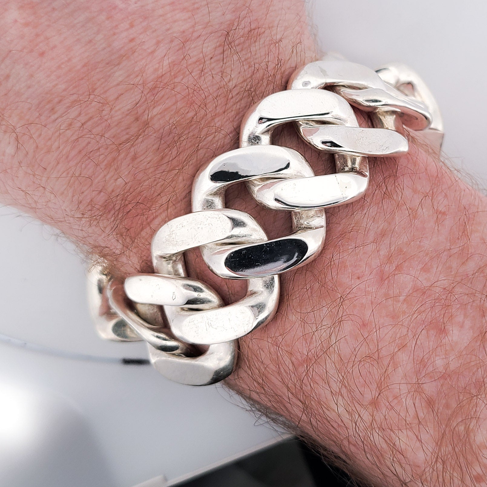 Bulky Huge Gourmette Bracelet, Chunky, Heavy Sterling Silver Rocker